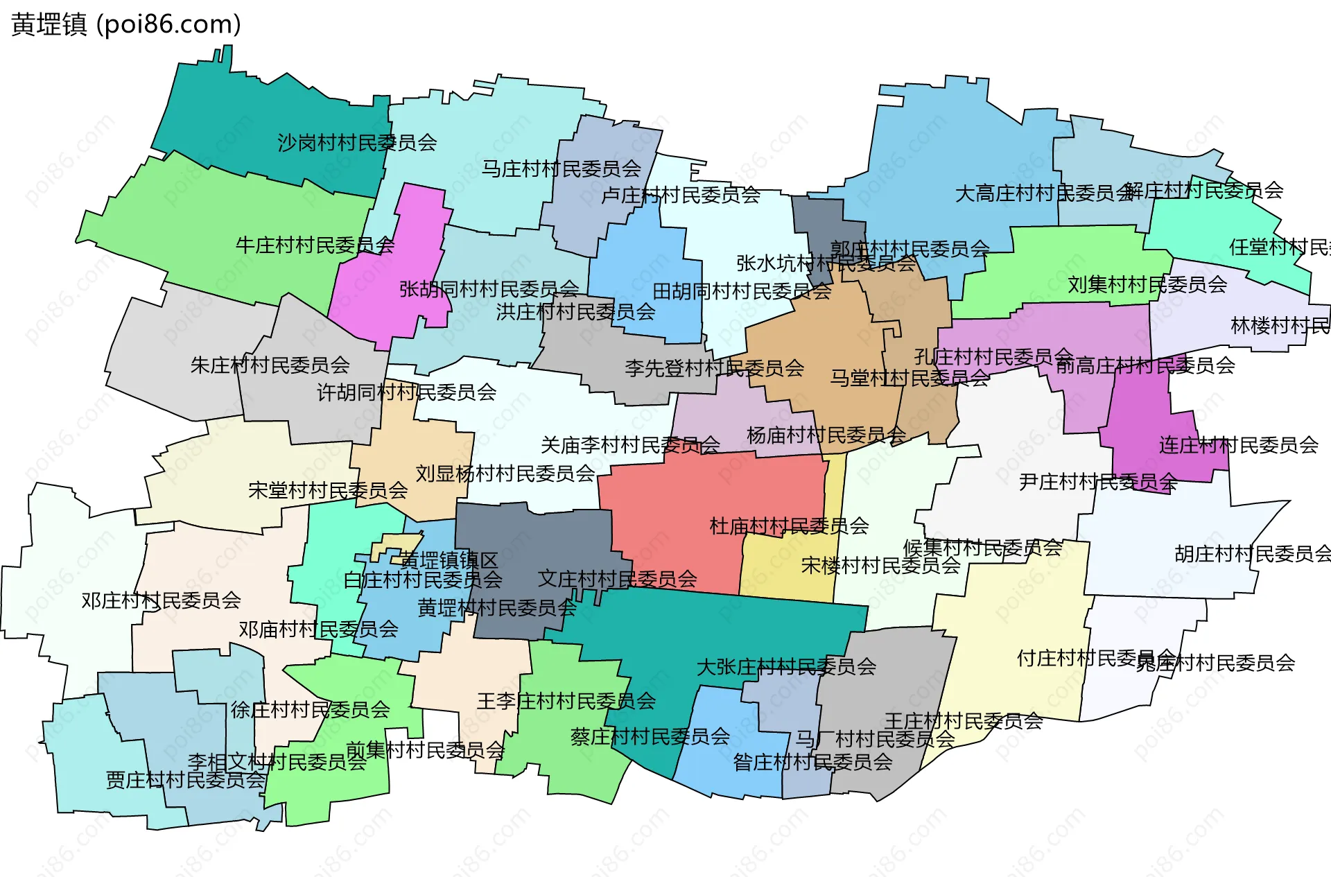 黄堽镇边界地图(五级行政区划)