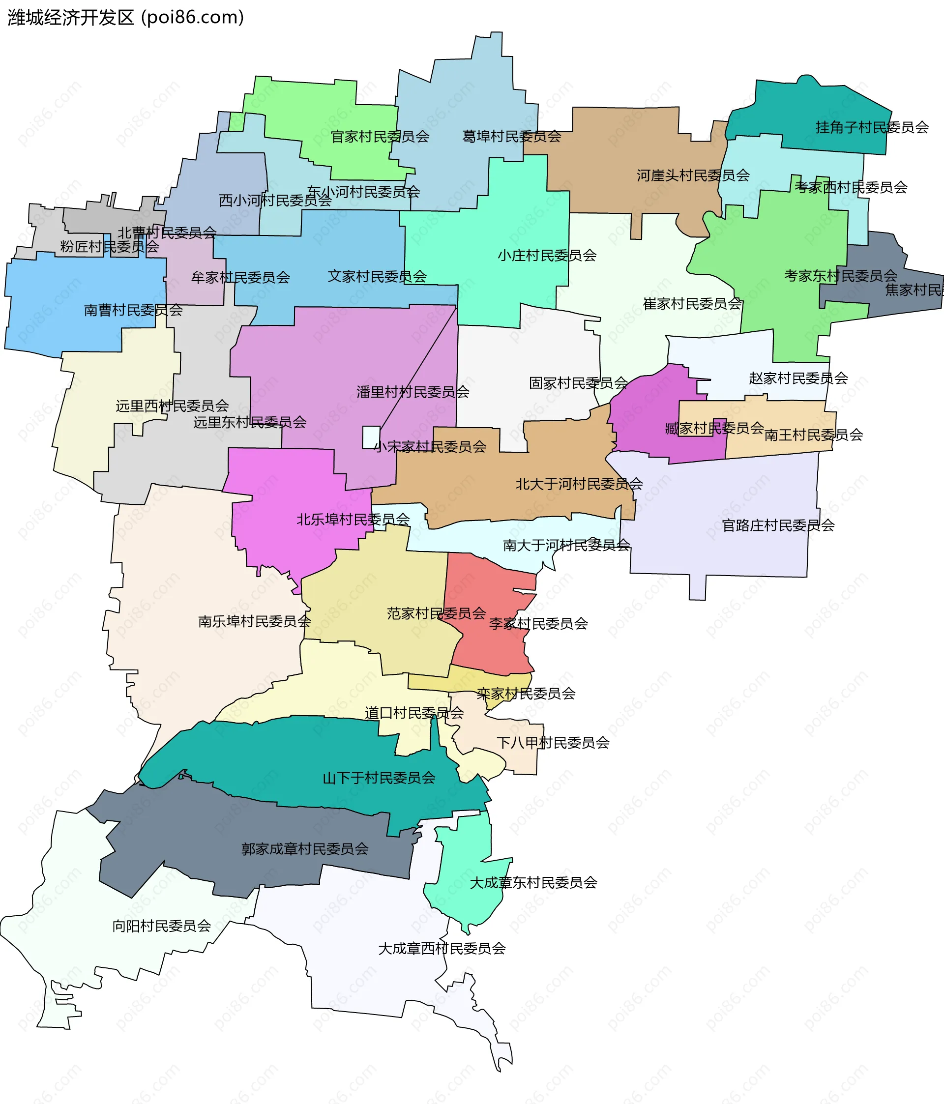 潍城经济开发区边界地图(五级行政区划)