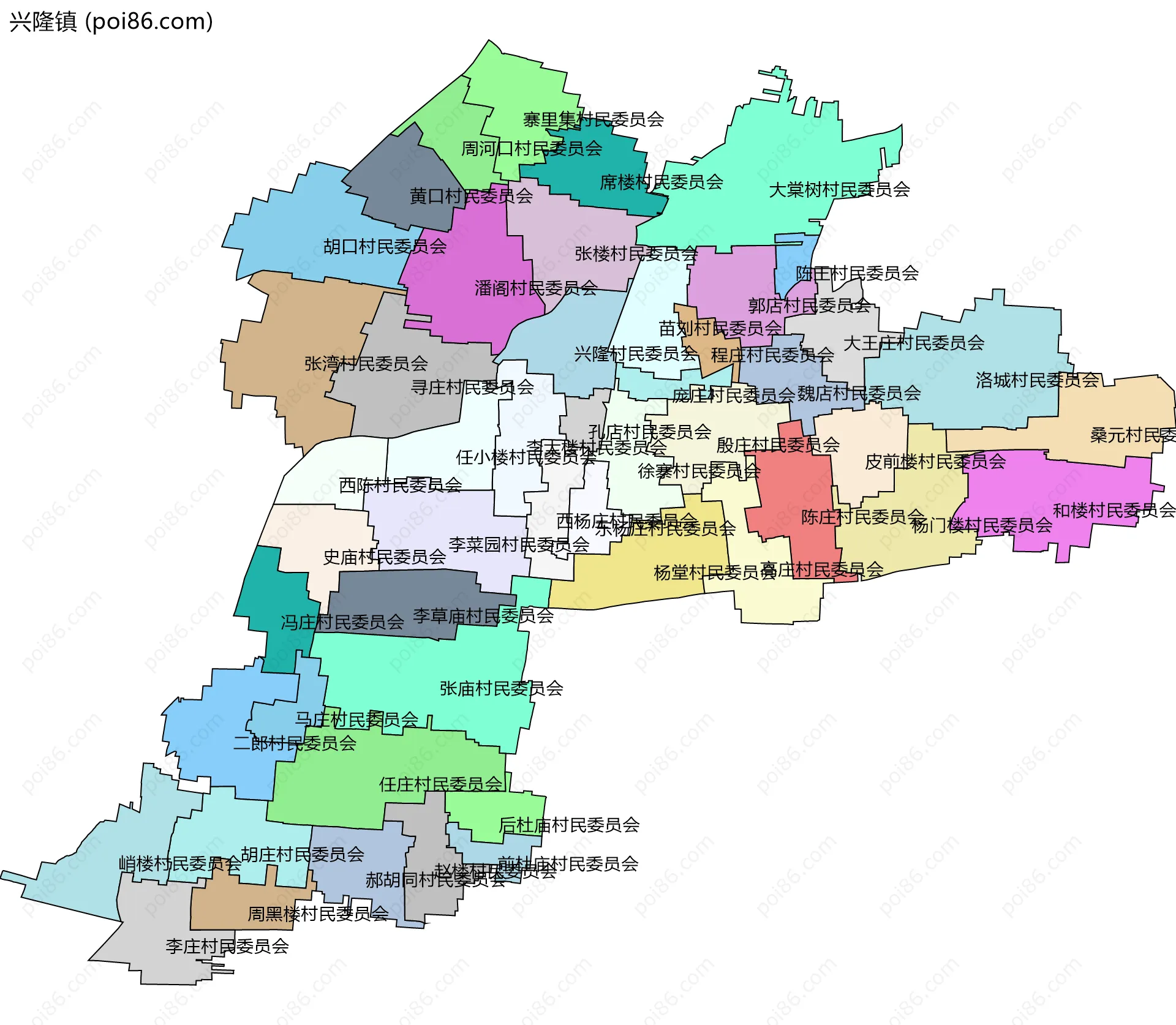 兴隆镇边界地图(五级行政区划)