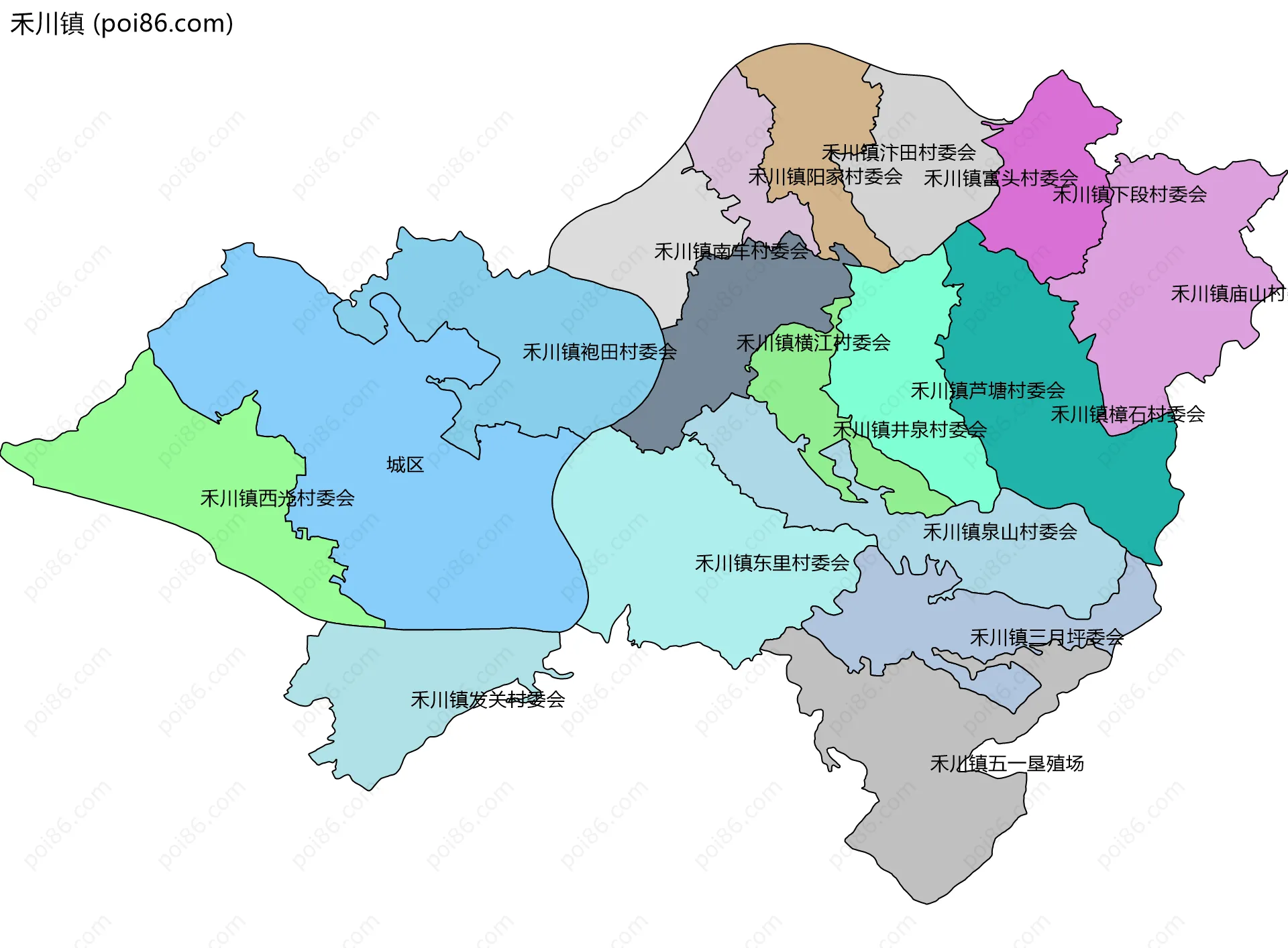 禾川镇边界地图(五级行政区划)