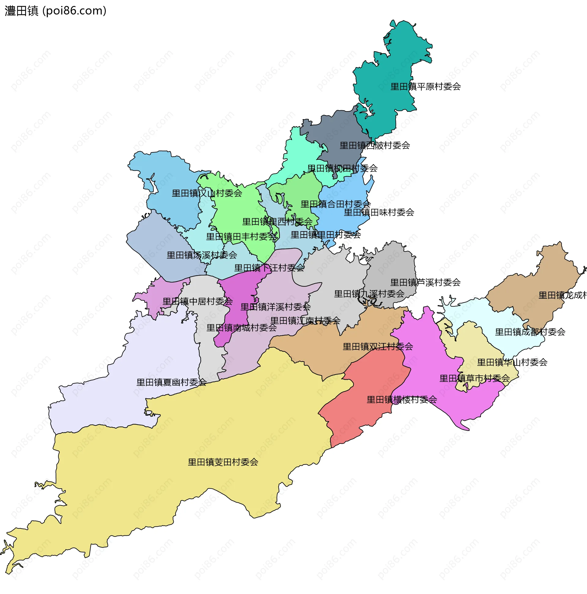 澧田镇边界地图(五级行政区划)