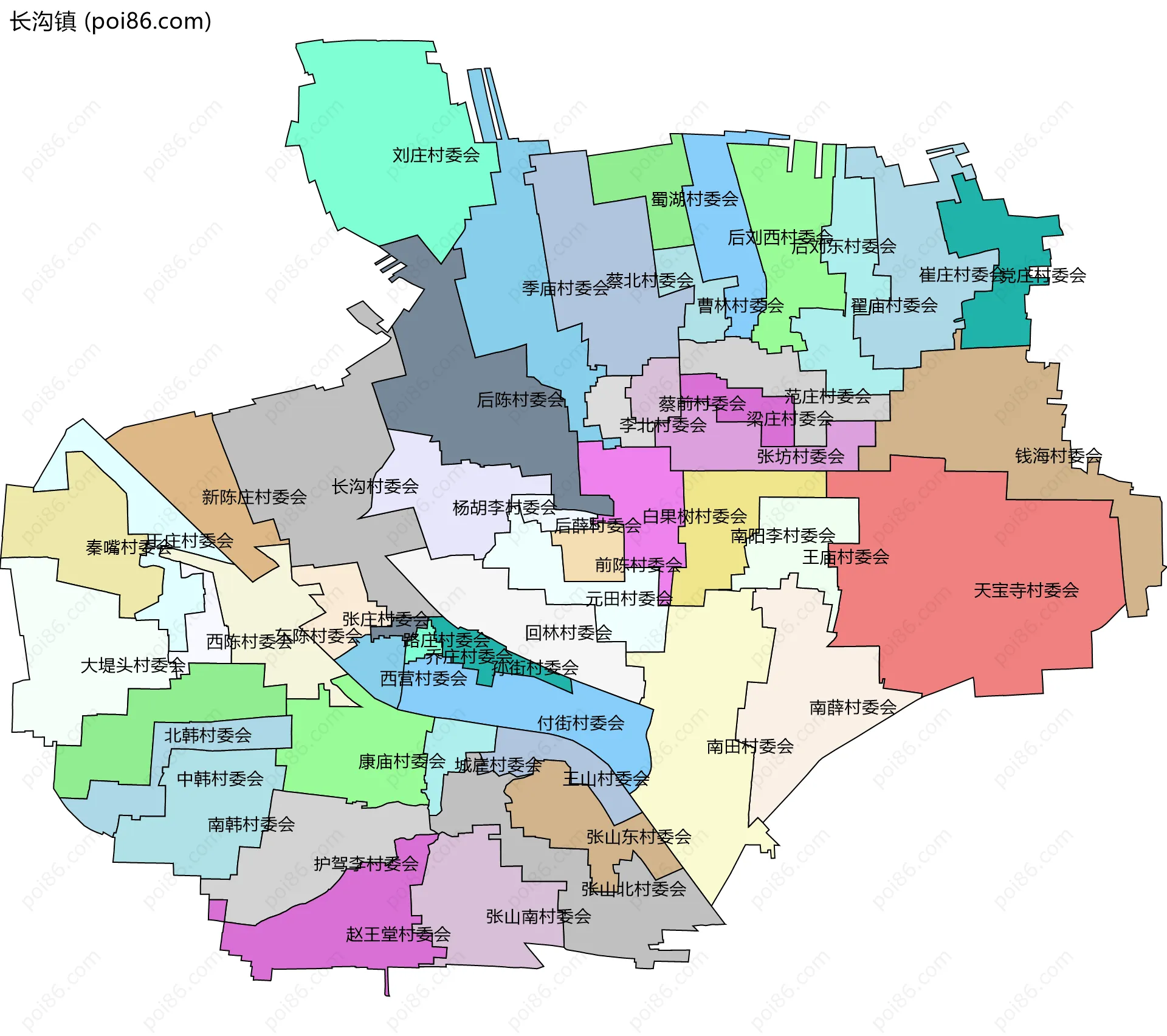 长沟镇边界地图(五级行政区划)