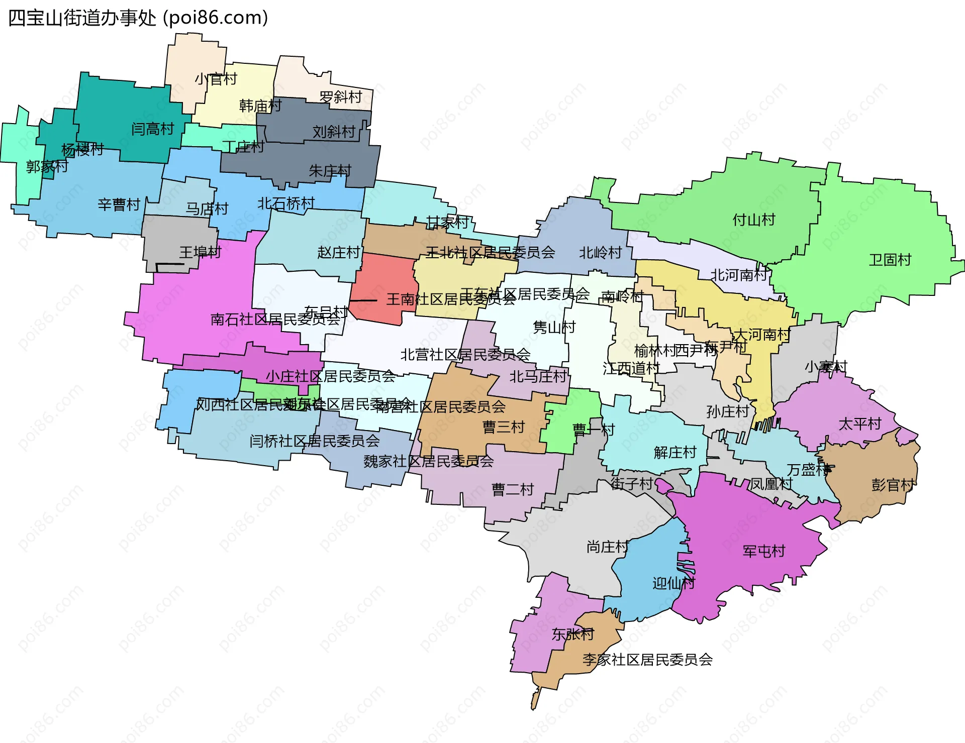 四宝山街道办事处边界地图(五级行政区划)
