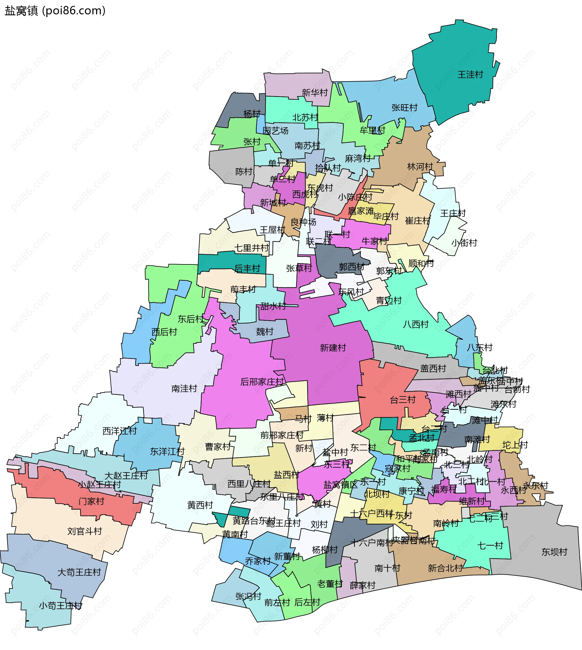 盐窝镇边界地图(五级行政区划)