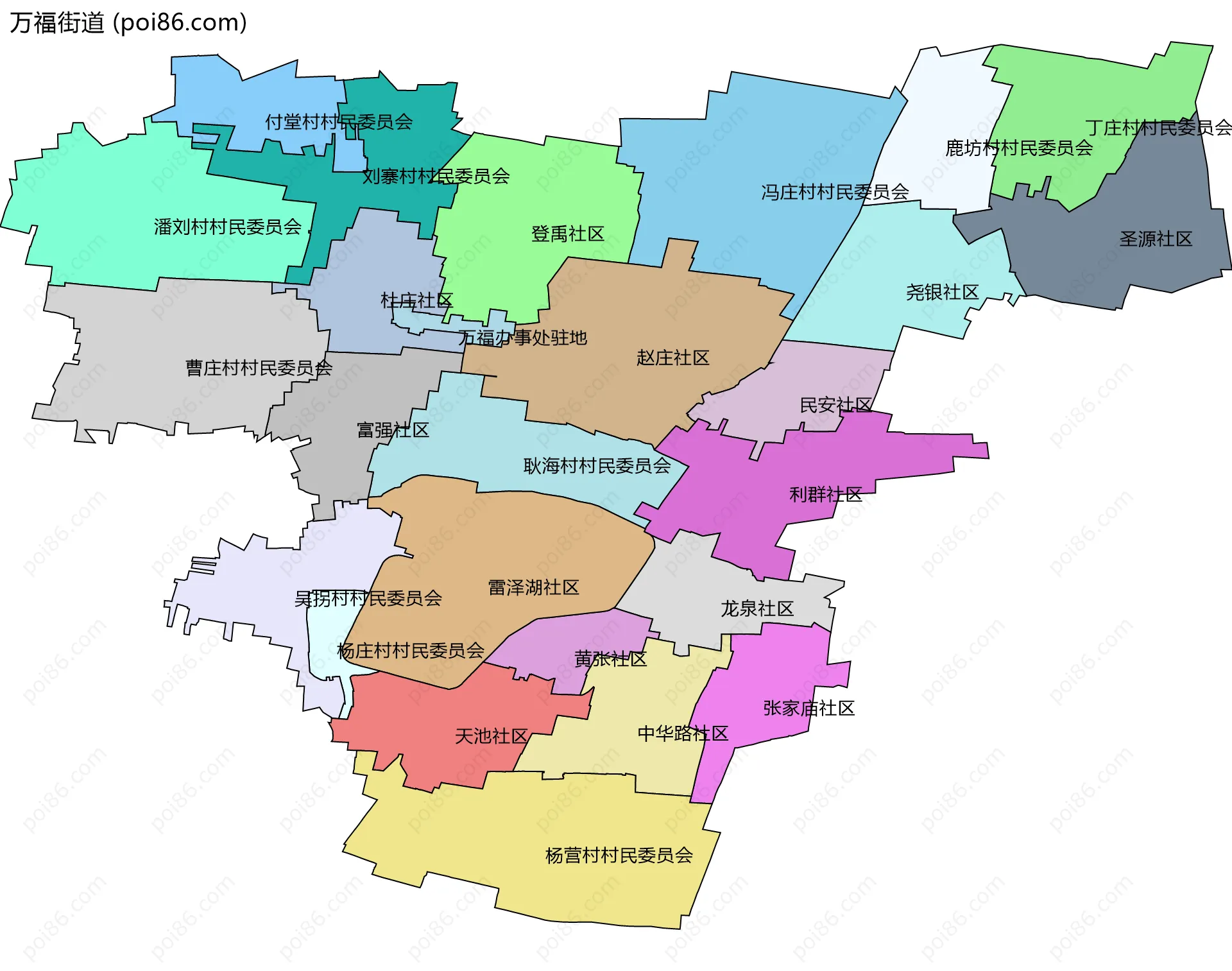 万福街道边界地图(五级行政区划)