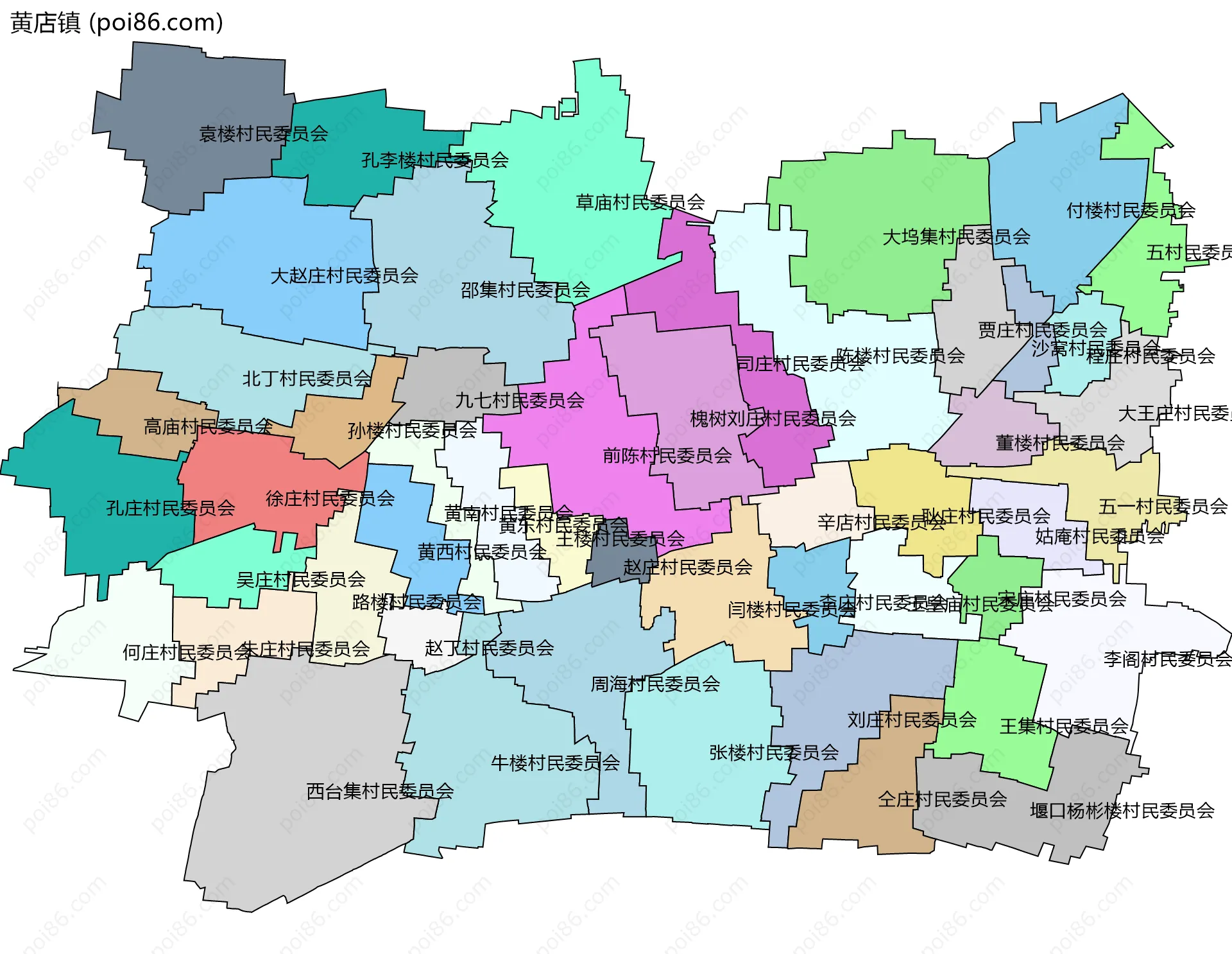 黄店镇边界地图(五级行政区划)