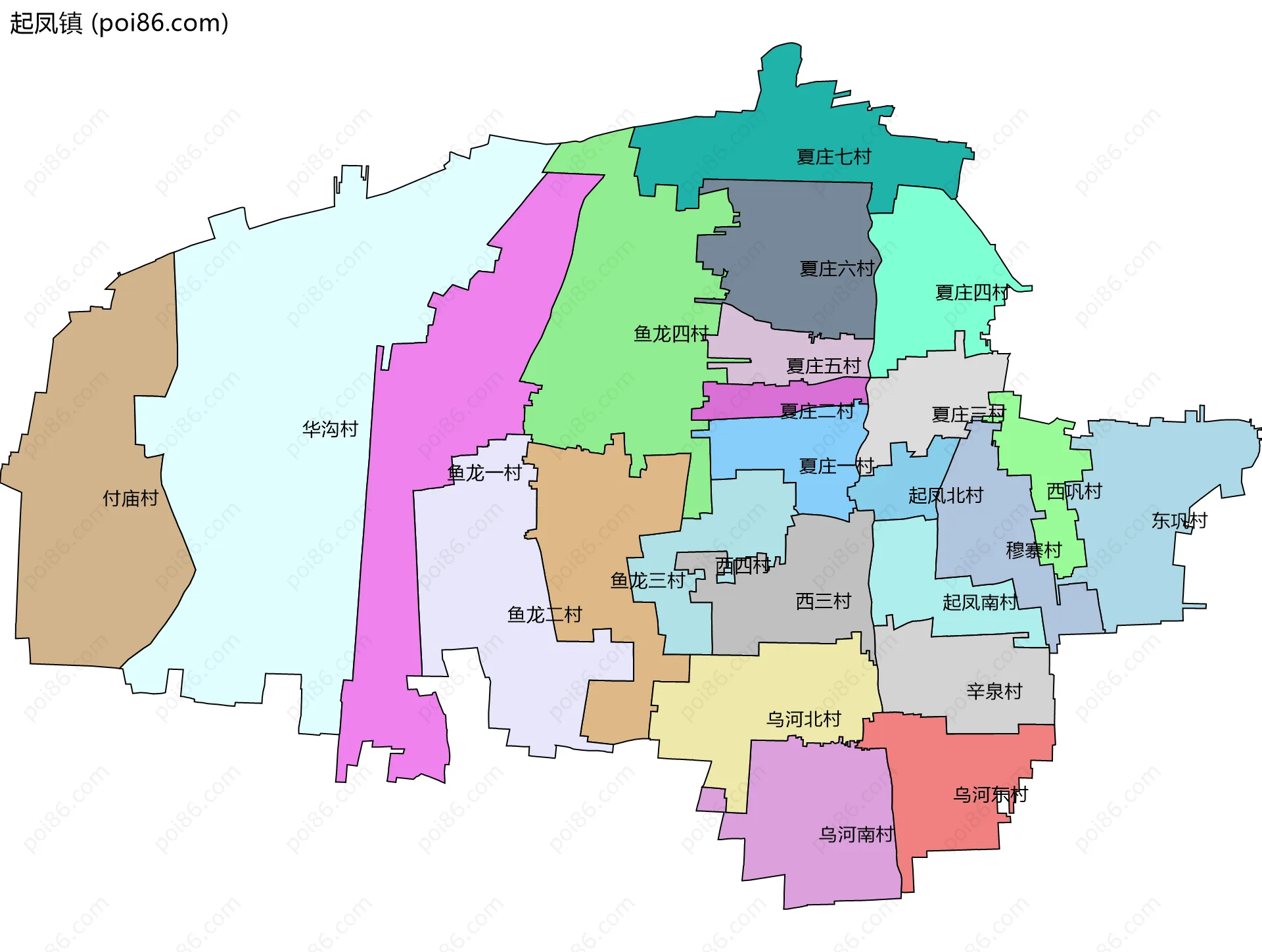 起凤镇边界地图(五级行政区划)