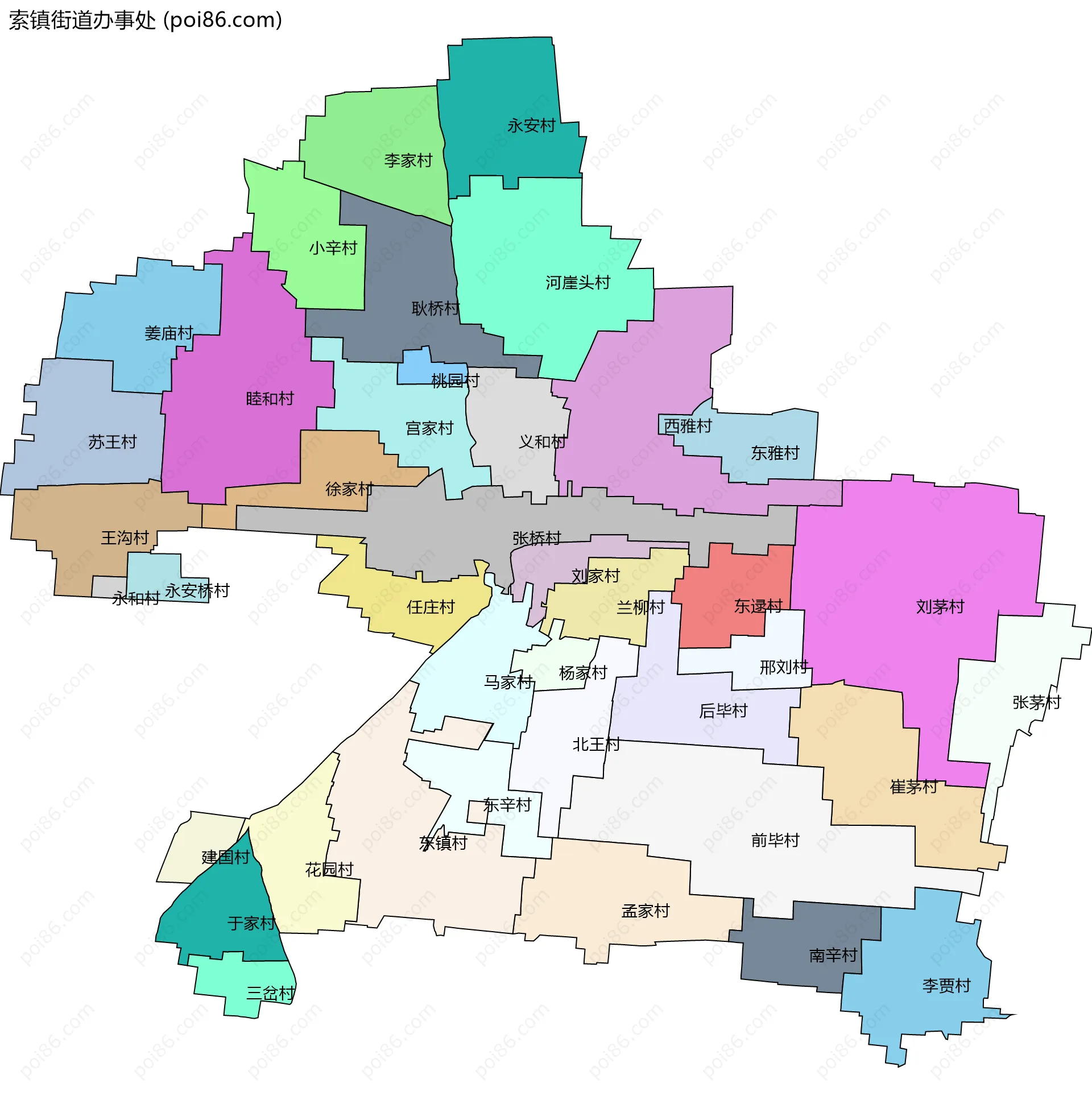 索镇街道办事处边界地图(五级行政区划)