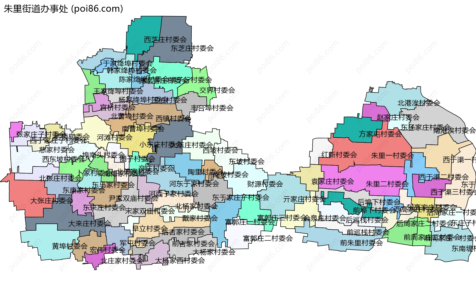 朱里街道办事处边界地图(五级行政区划)