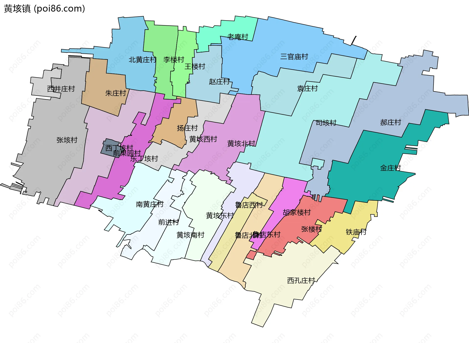 黄垓镇边界地图(五级行政区划)