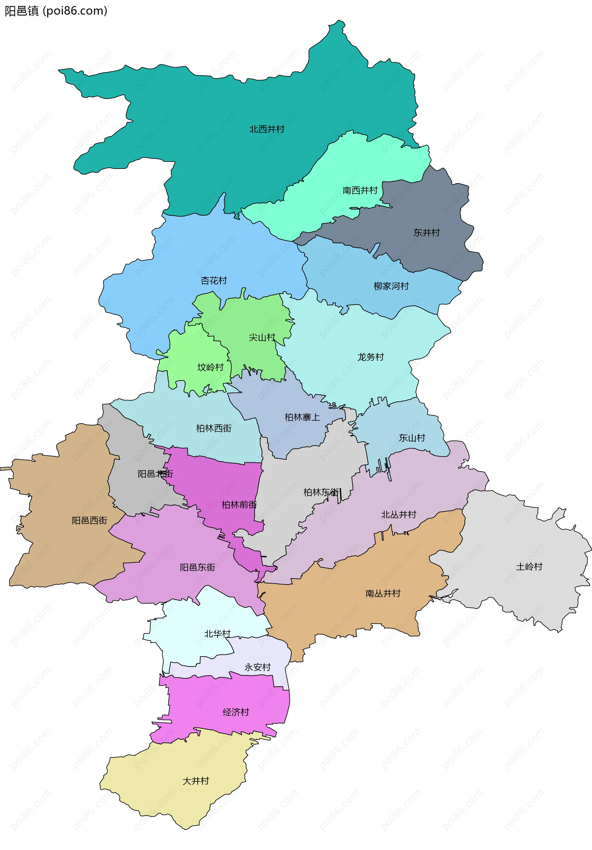 阳邑镇边界地图(五级行政区划)