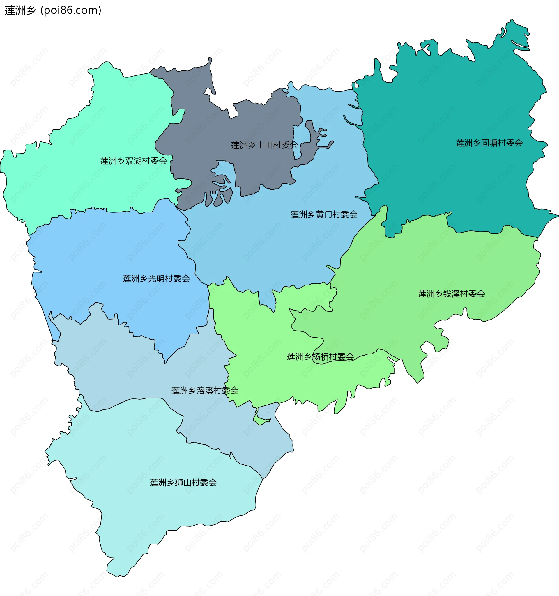 莲洲乡边界地图(五级行政区划)