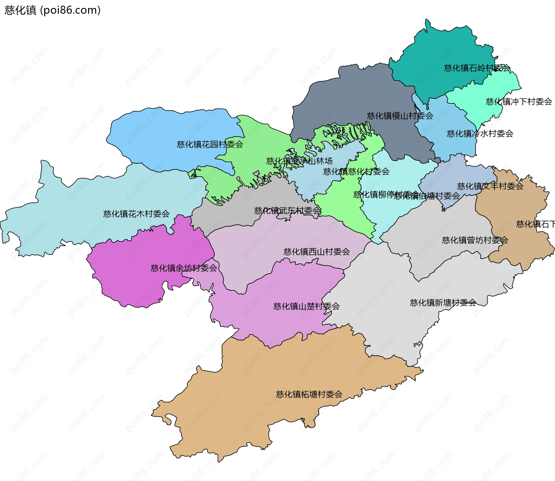 慈化镇边界地图(五级行政区划)