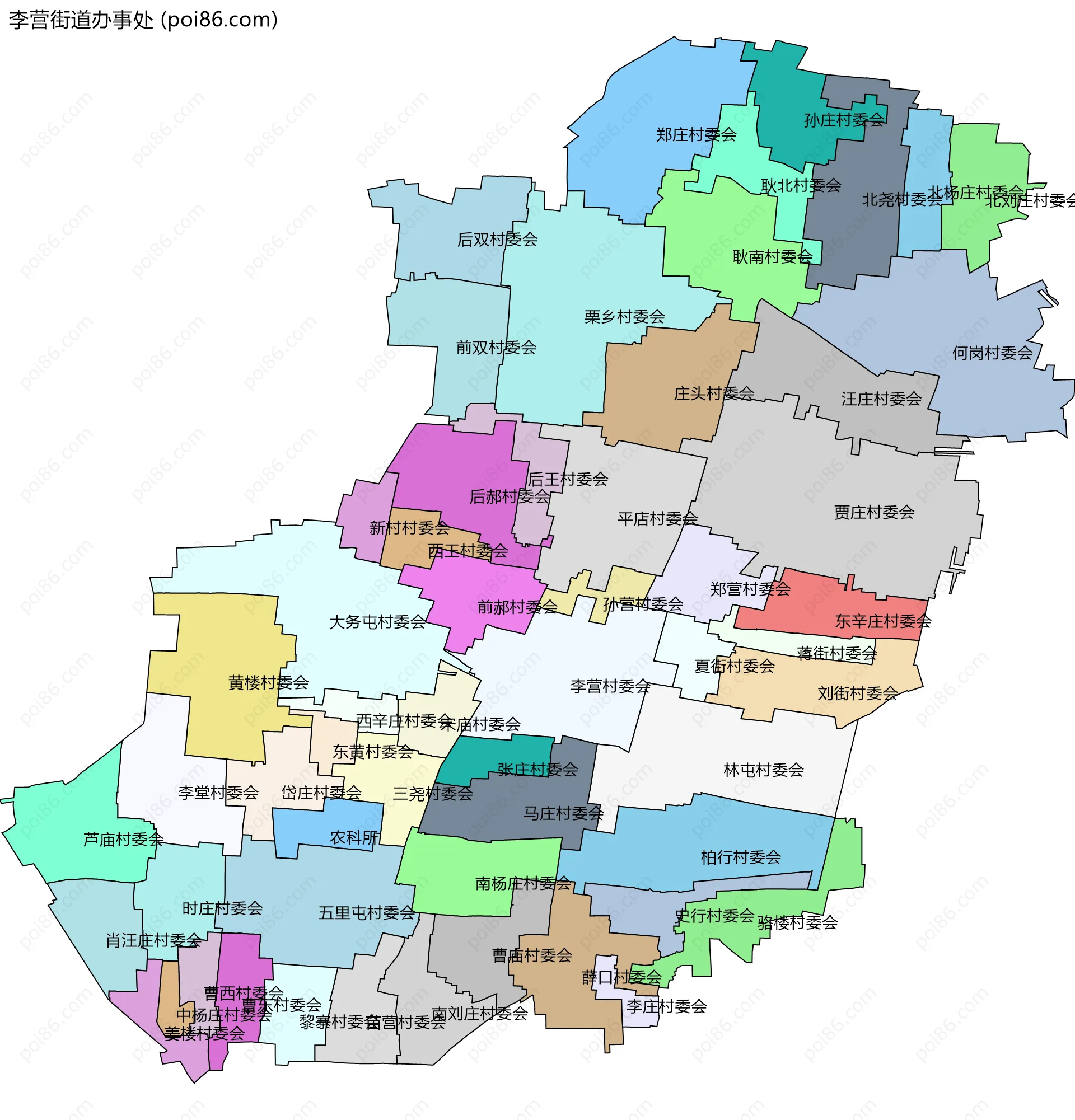 李营街道办事处边界地图(五级行政区划)