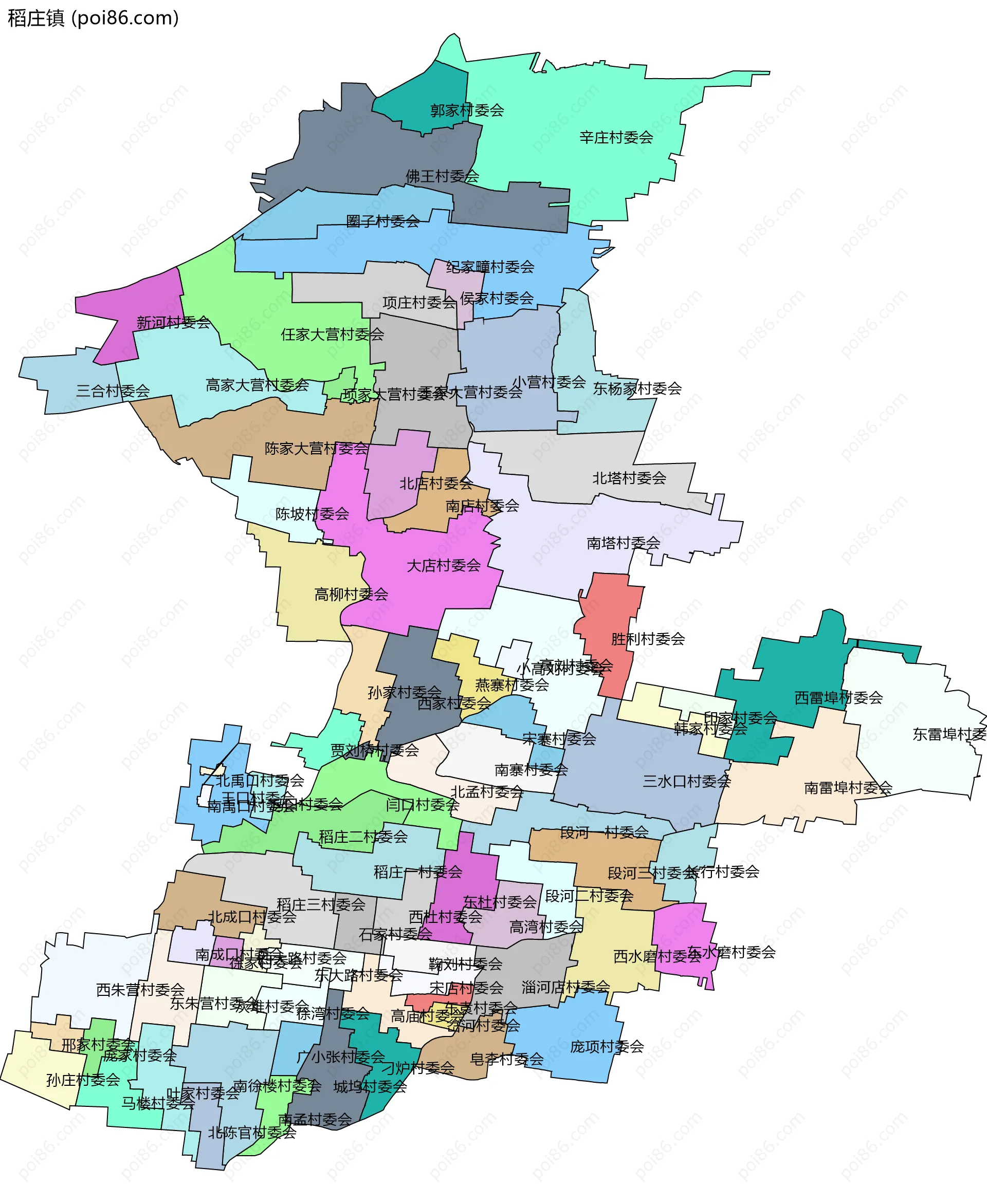 稻庄镇边界地图(五级行政区划)