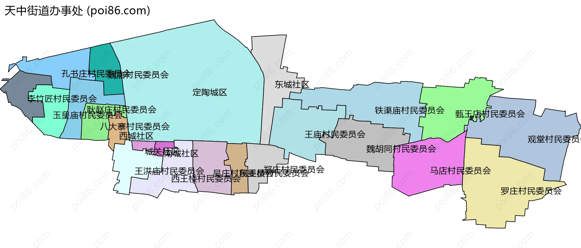 天中街道办事处边界地图(五级行政区划)