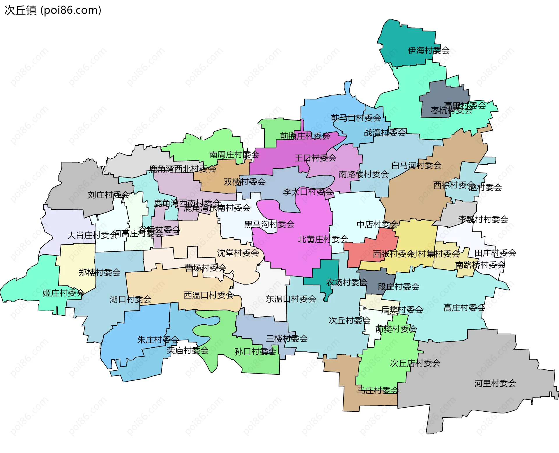 次丘镇边界地图(五级行政区划)