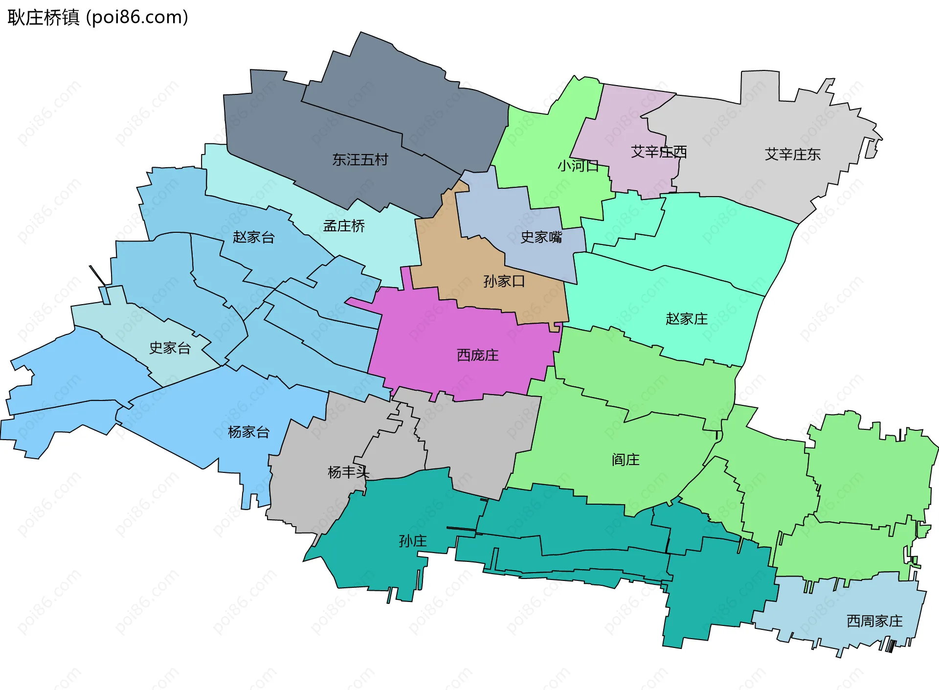 耿庄桥镇边界地图(五级行政区划)