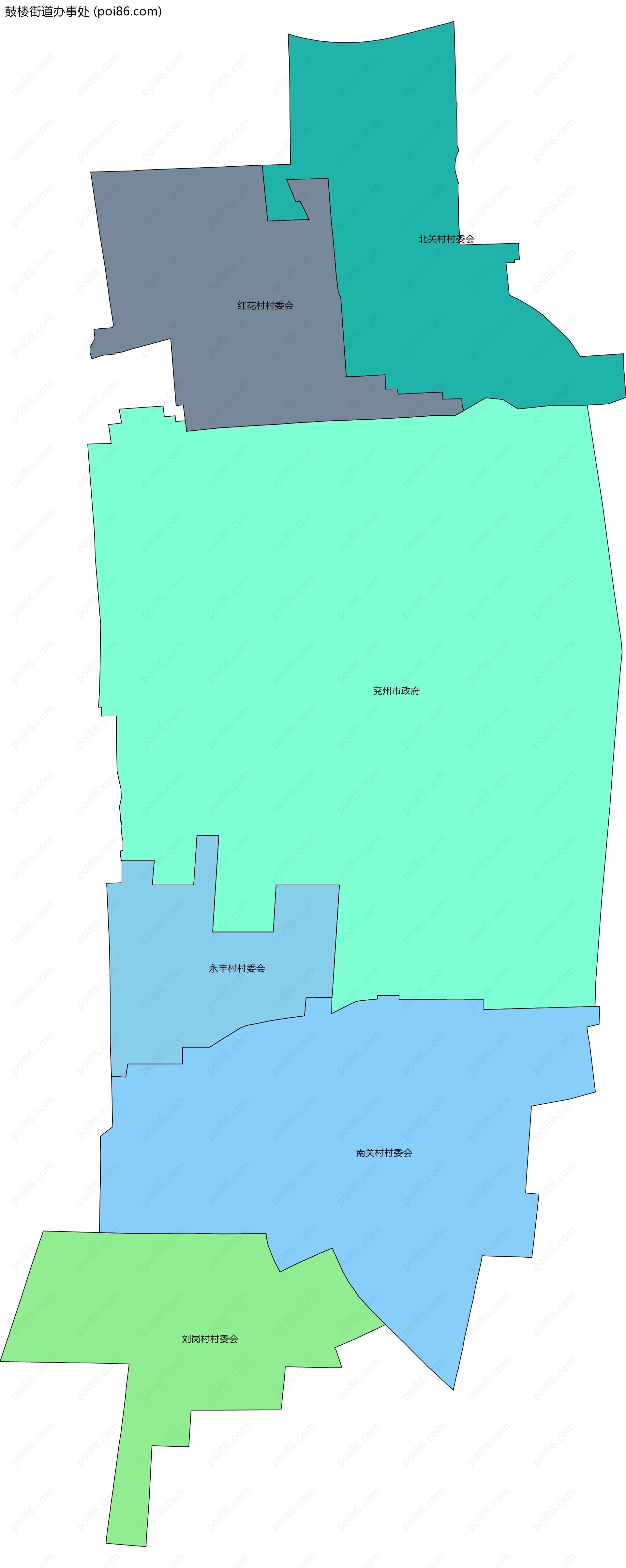 鼓楼街道办事处边界地图(五级行政区划)