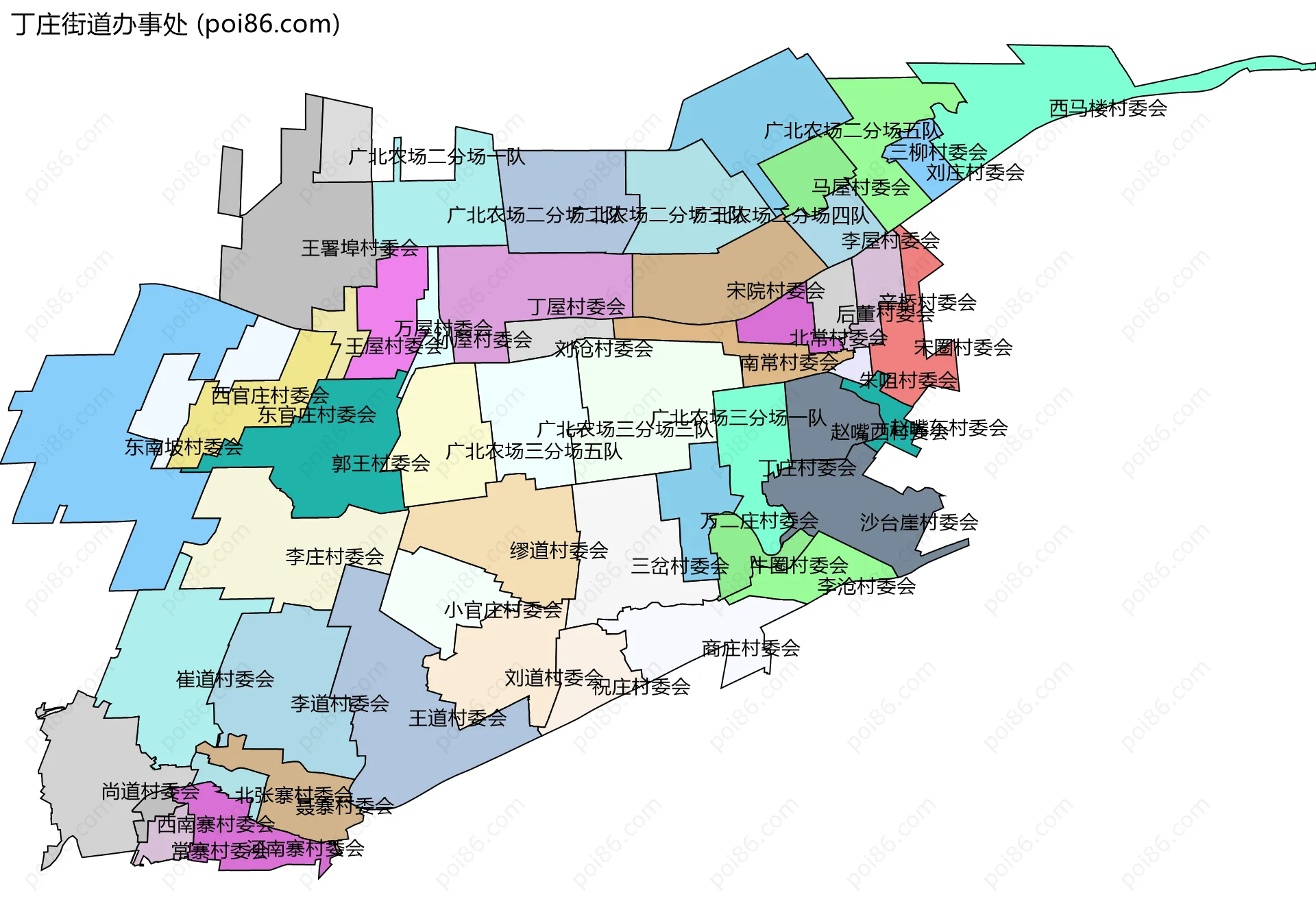 丁庄街道办事处边界地图(五级行政区划)
