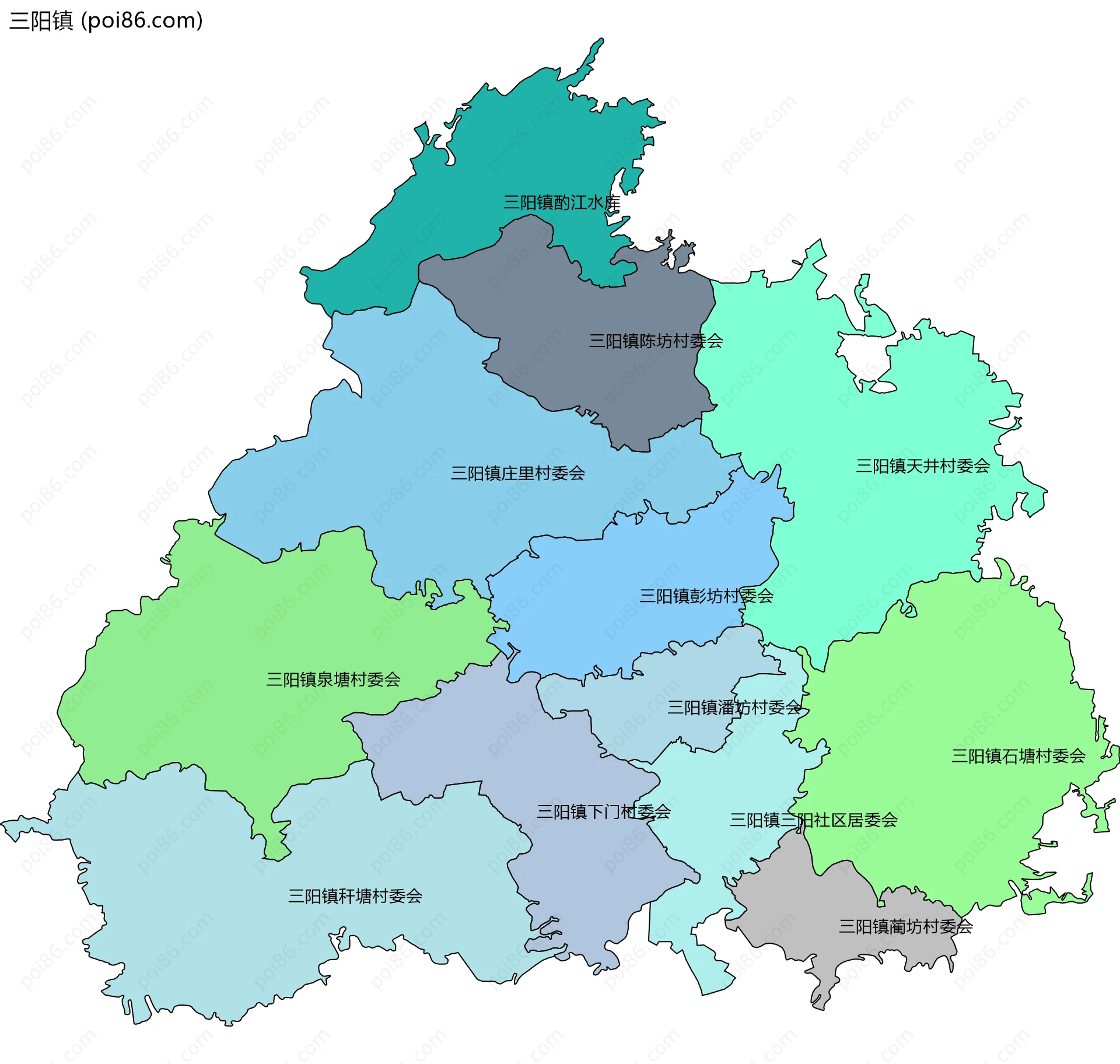 三阳镇边界地图(五级行政区划)