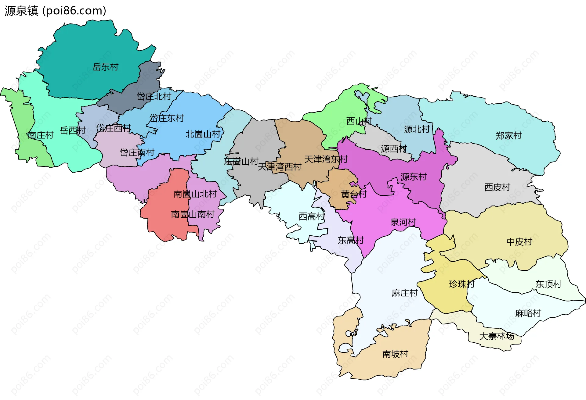 源泉镇边界地图(五级行政区划)