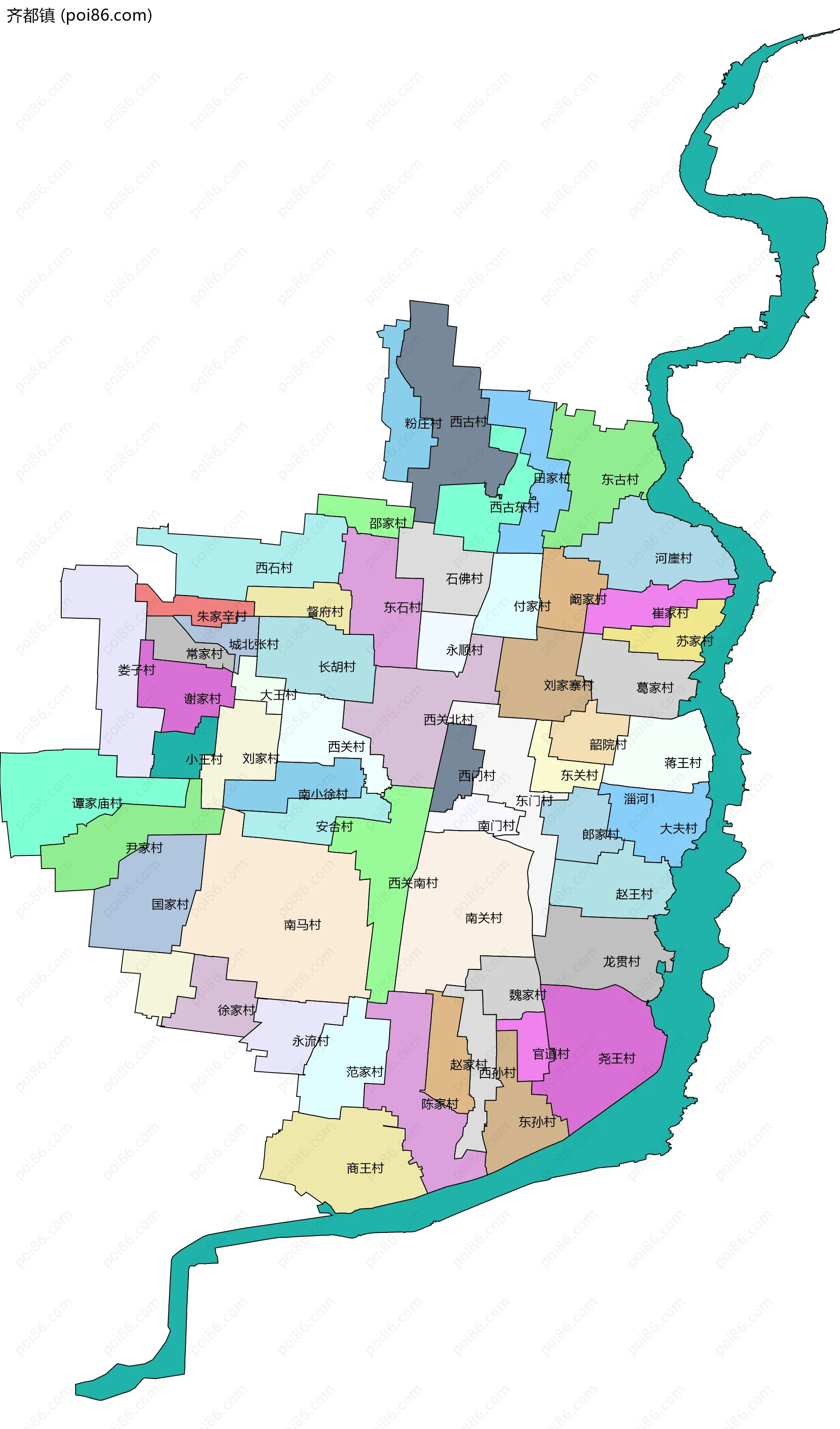 齐都镇边界地图(五级行政区划)