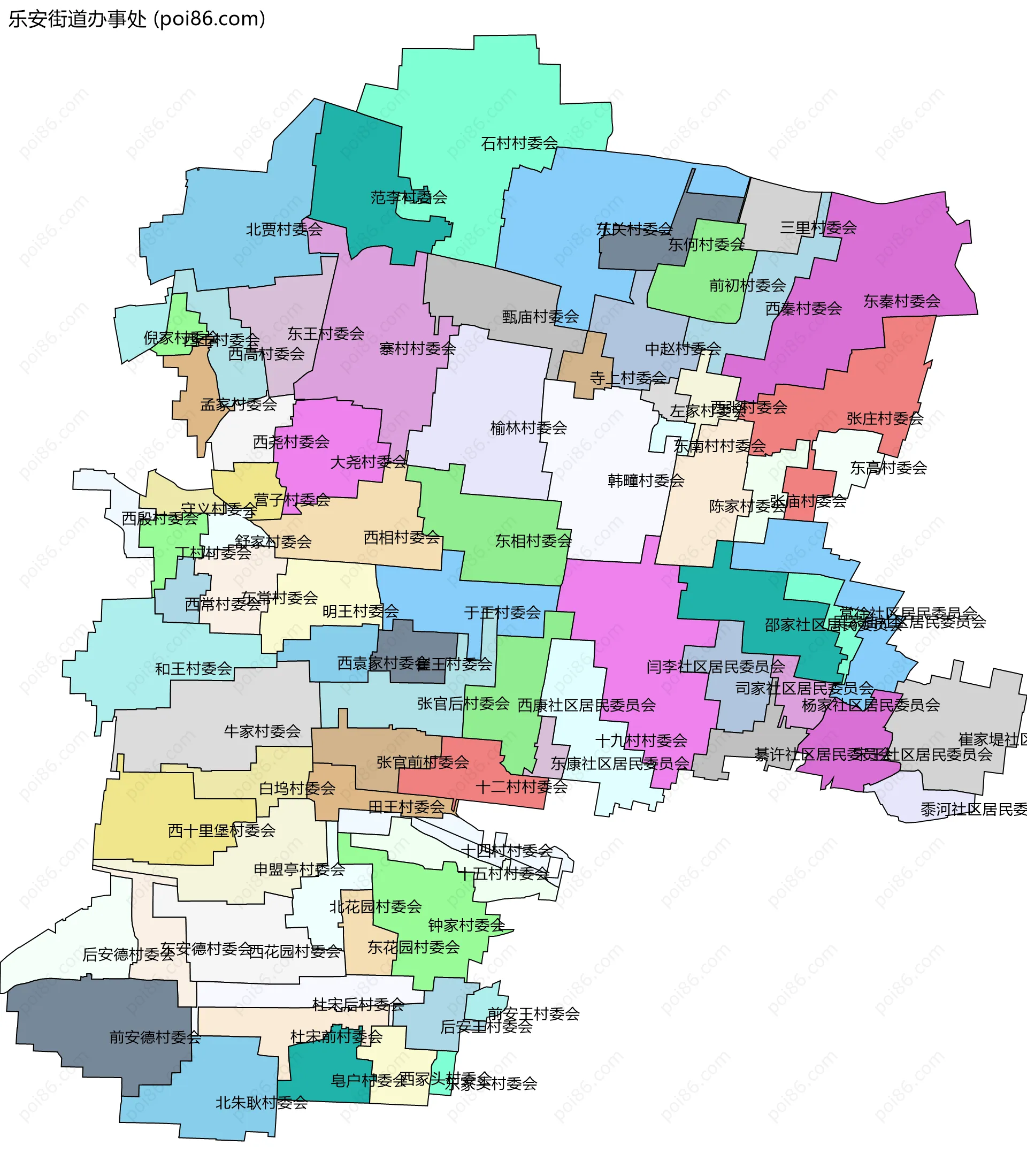 乐安街道办事处边界地图(五级行政区划)