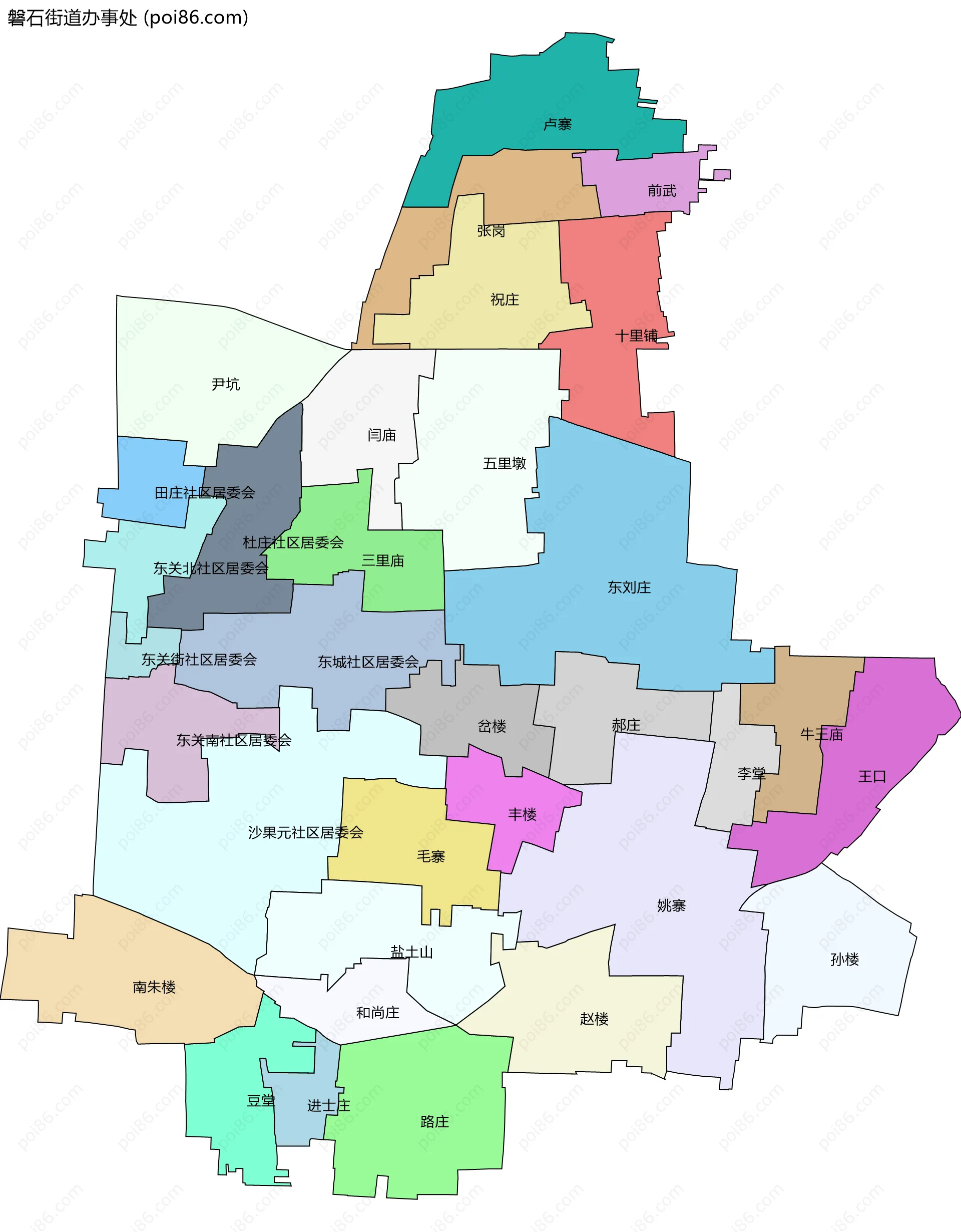 磐石街道办事处边界地图(五级行政区划)