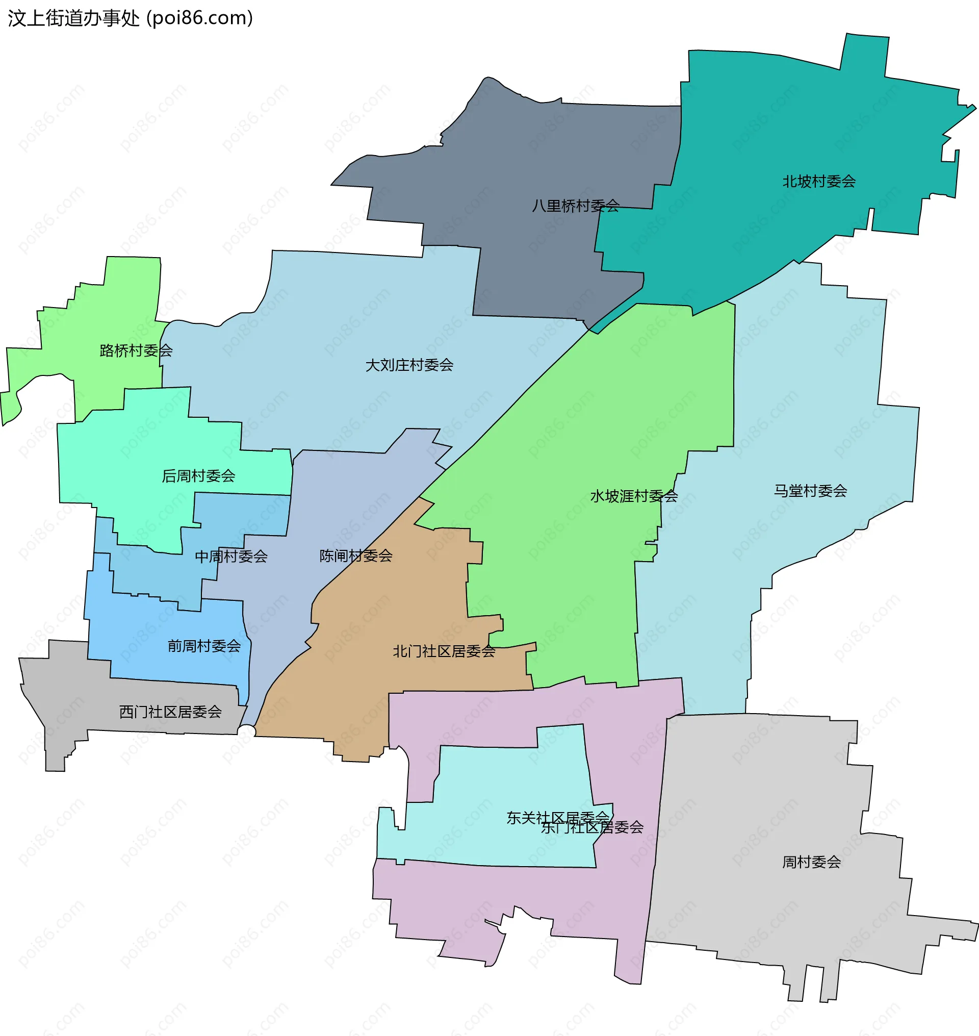 汶上街道办事处边界地图(五级行政区划)