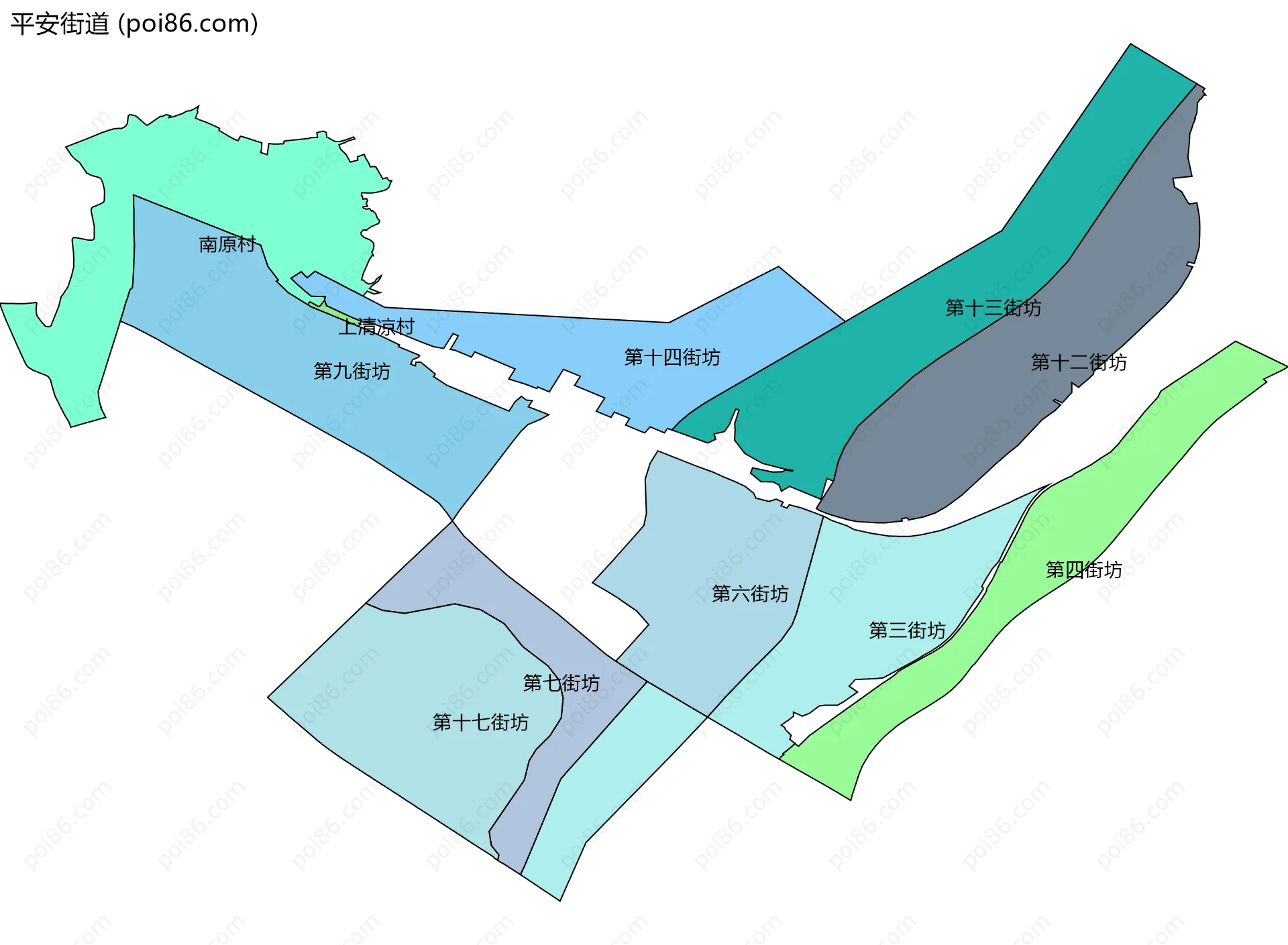 平安街道边界地图(五级行政区划)