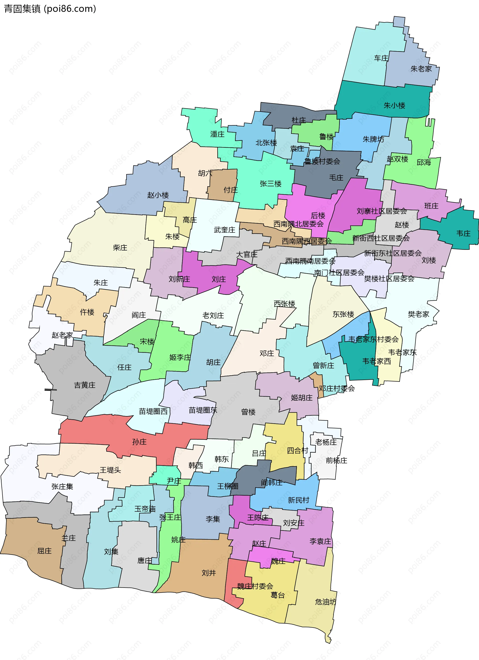 青固集镇边界地图(五级行政区划)