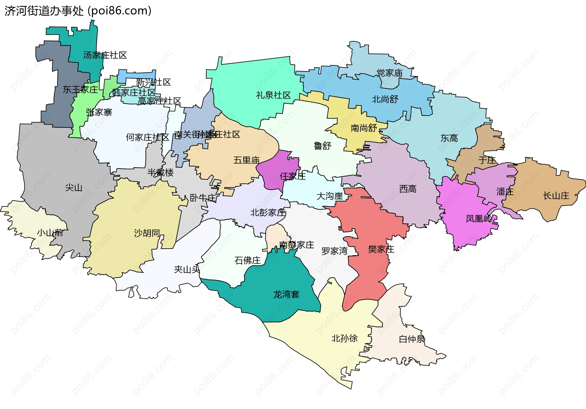 济河街道办事处边界地图(五级行政区划)