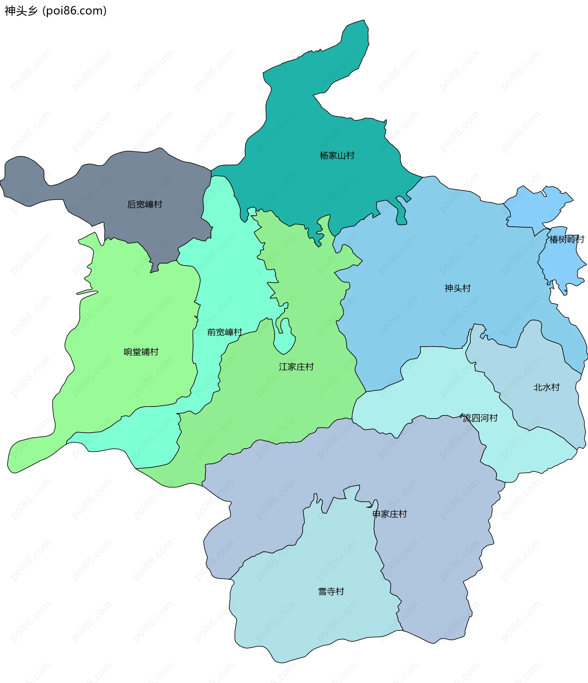 神头乡边界地图(五级行政区划)