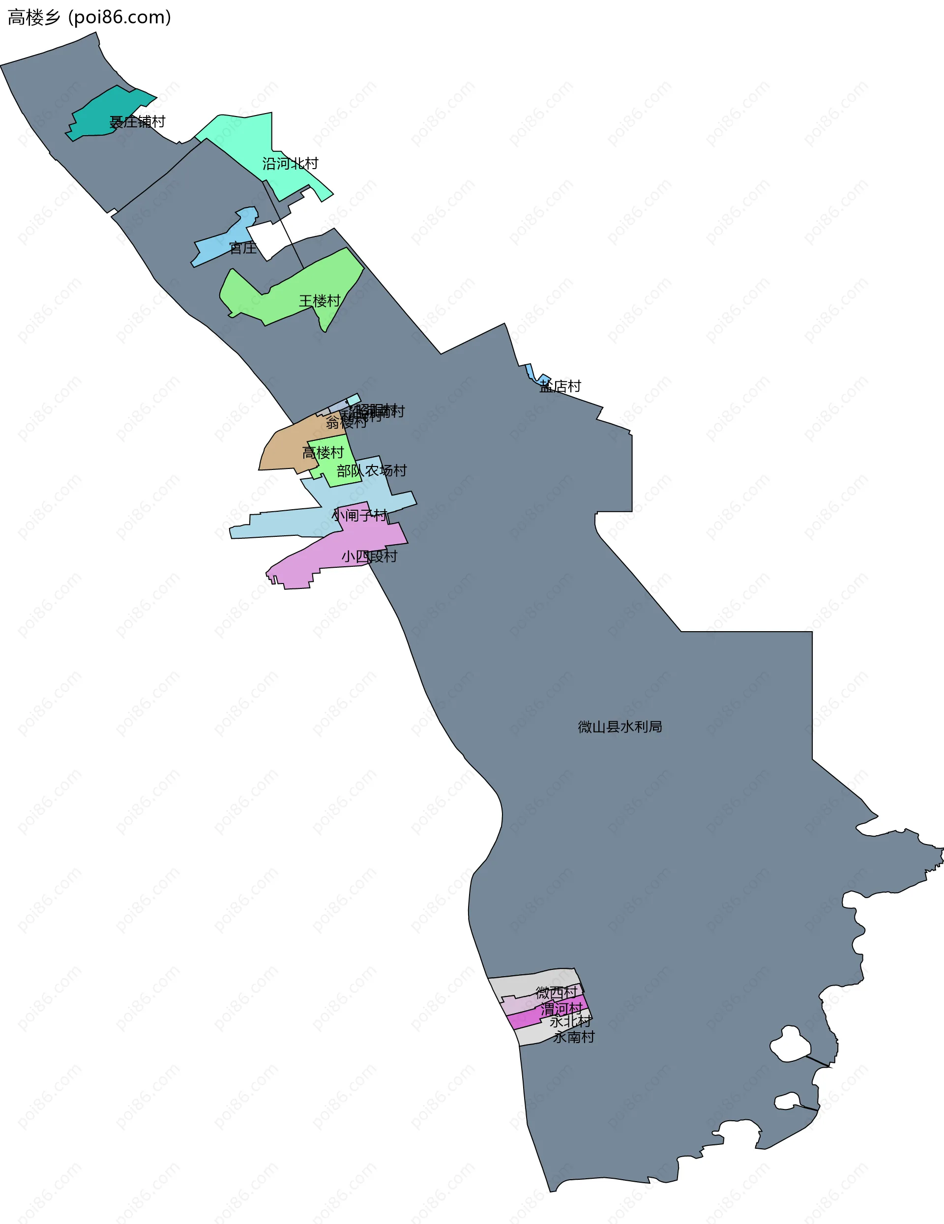 高楼乡边界地图(五级行政区划)