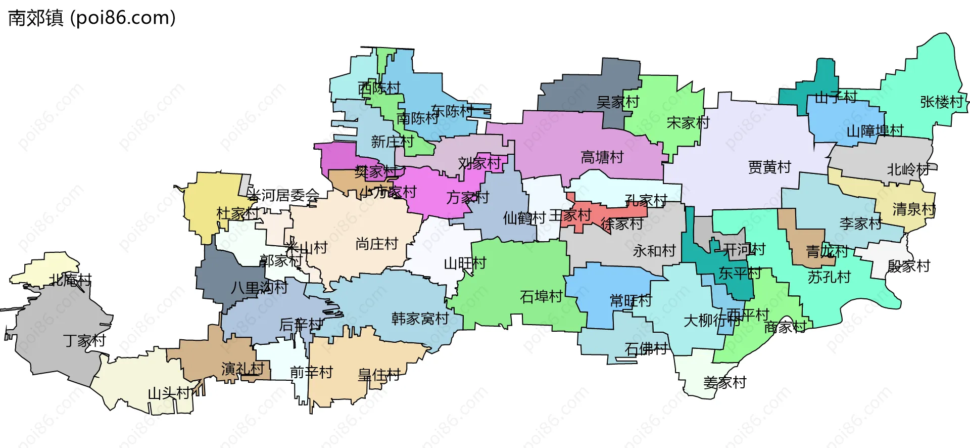 南郊镇边界地图(五级行政区划)