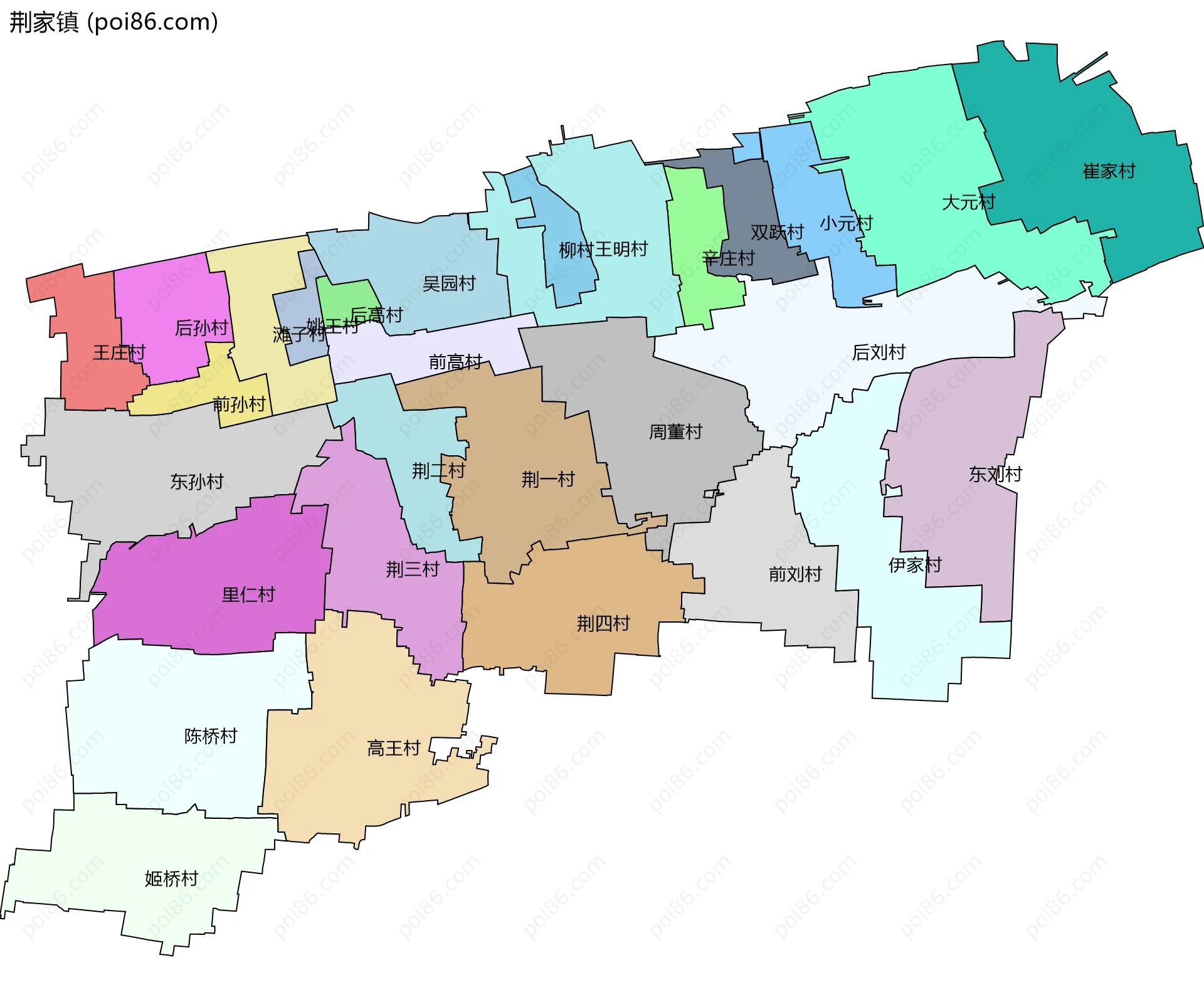 荆家镇边界地图(五级行政区划)