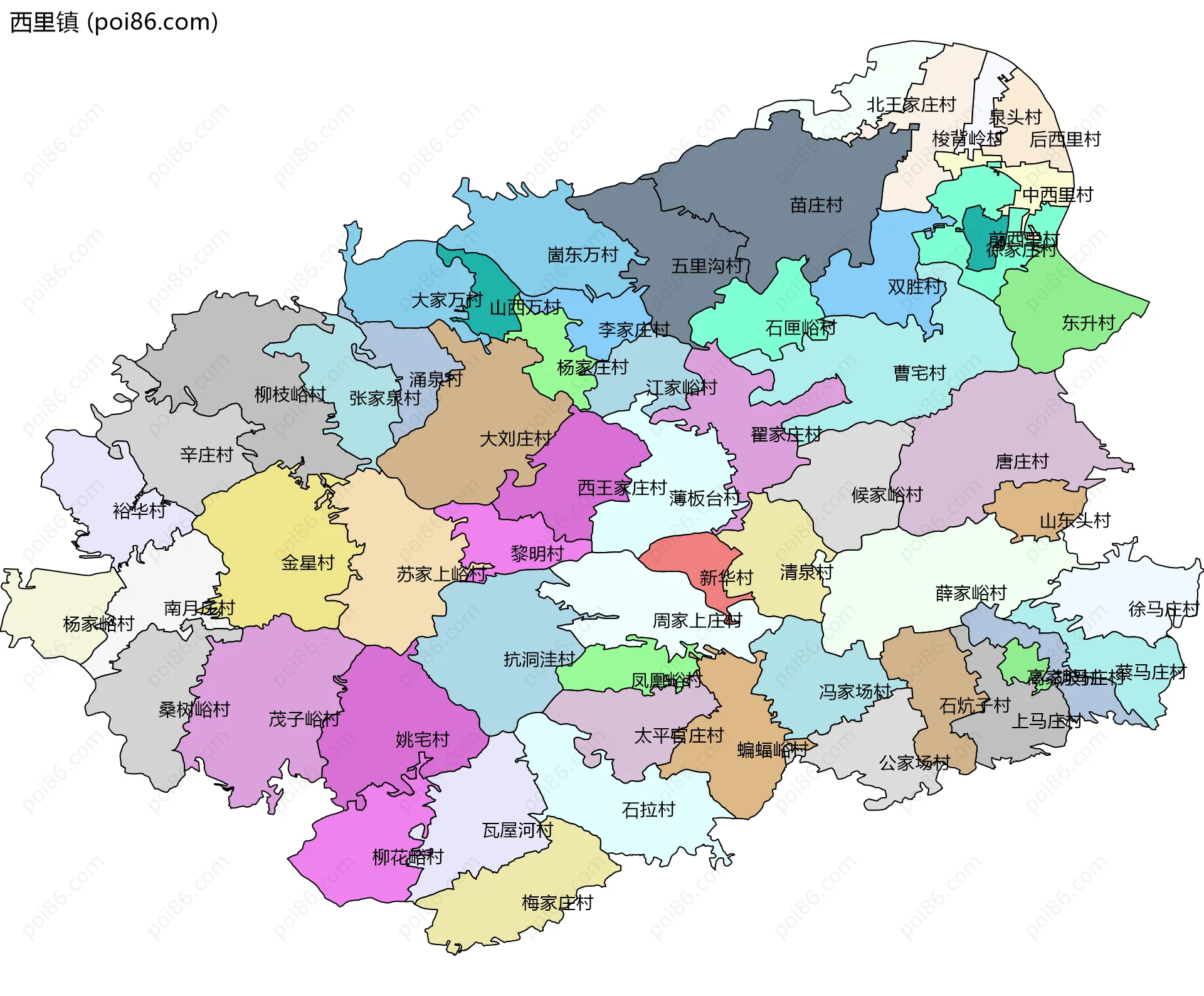 西里镇边界地图(五级行政区划)