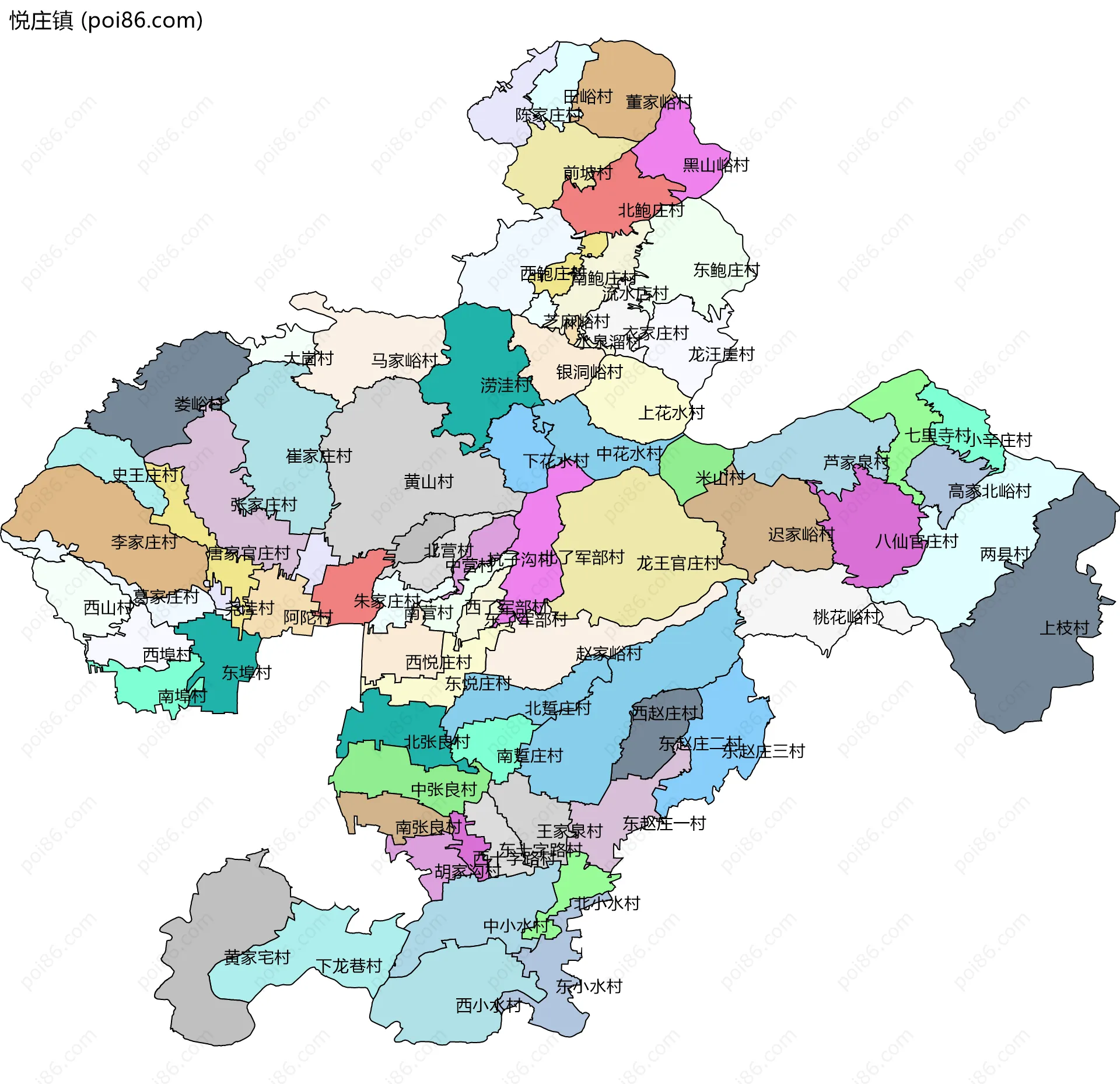 悦庄镇边界地图(五级行政区划)