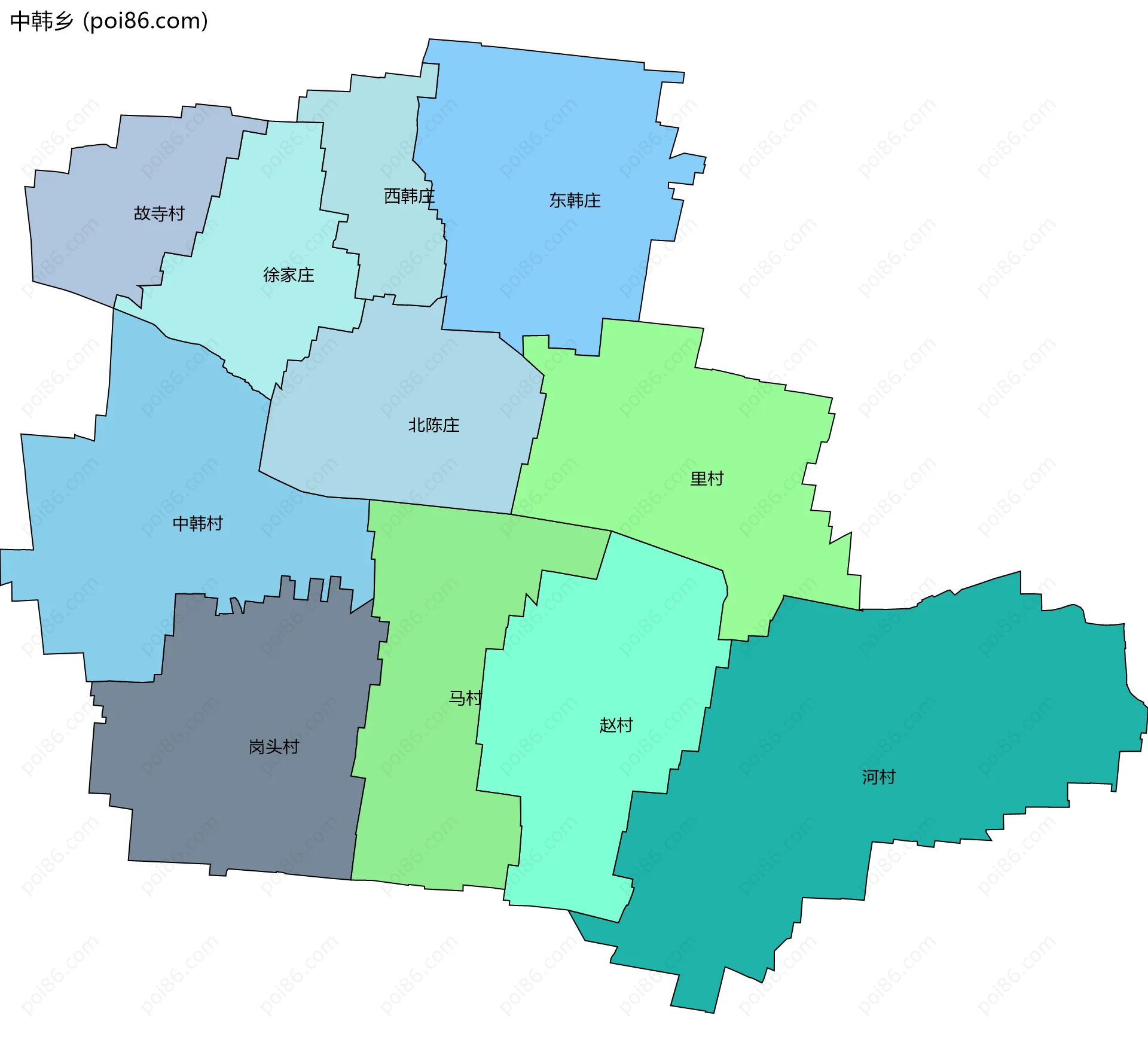 中韩乡边界地图(五级行政区划)