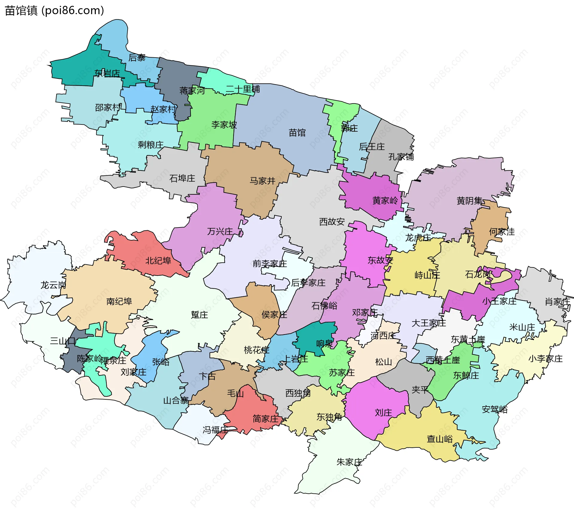 苗馆镇边界地图(五级行政区划)