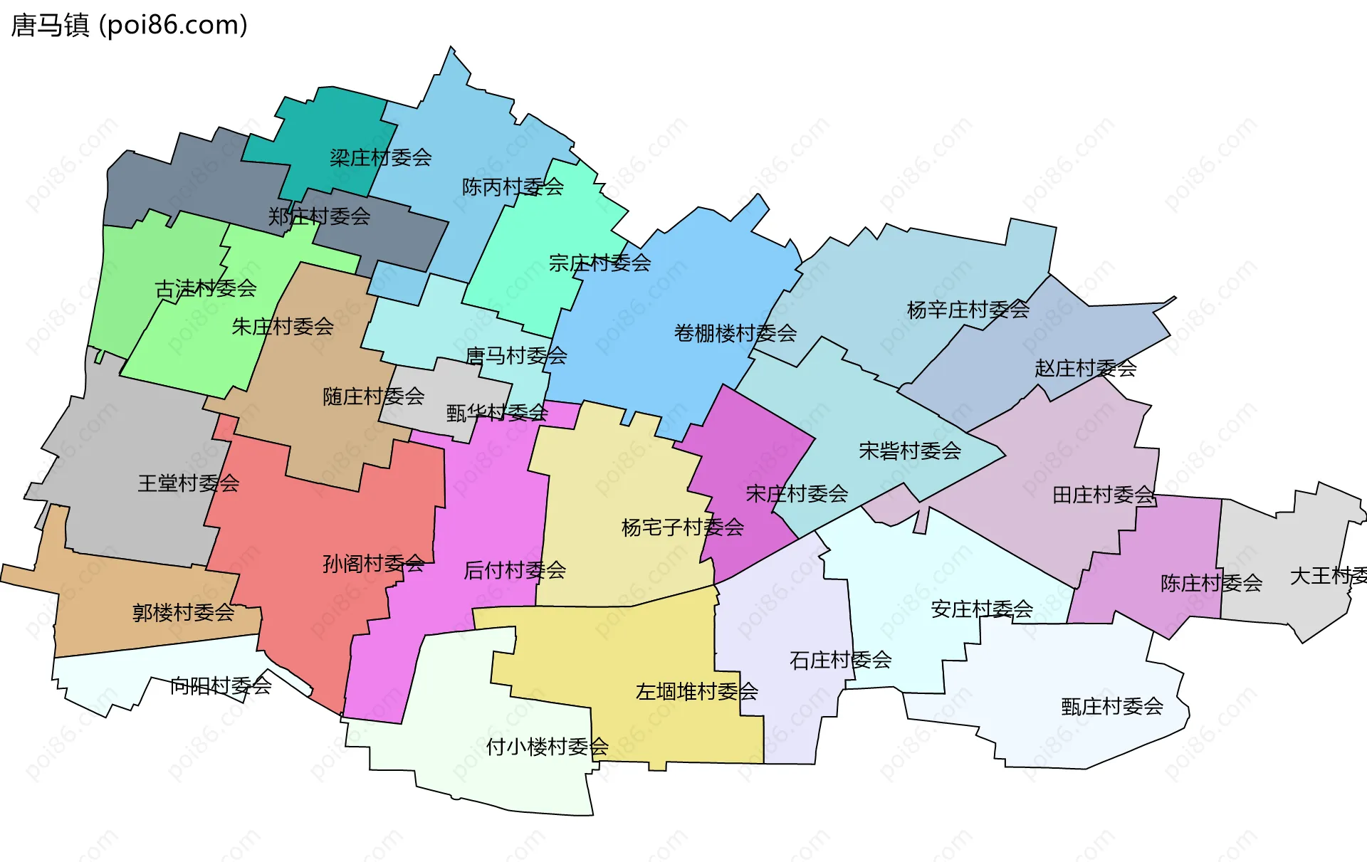 唐马镇边界地图(五级行政区划)