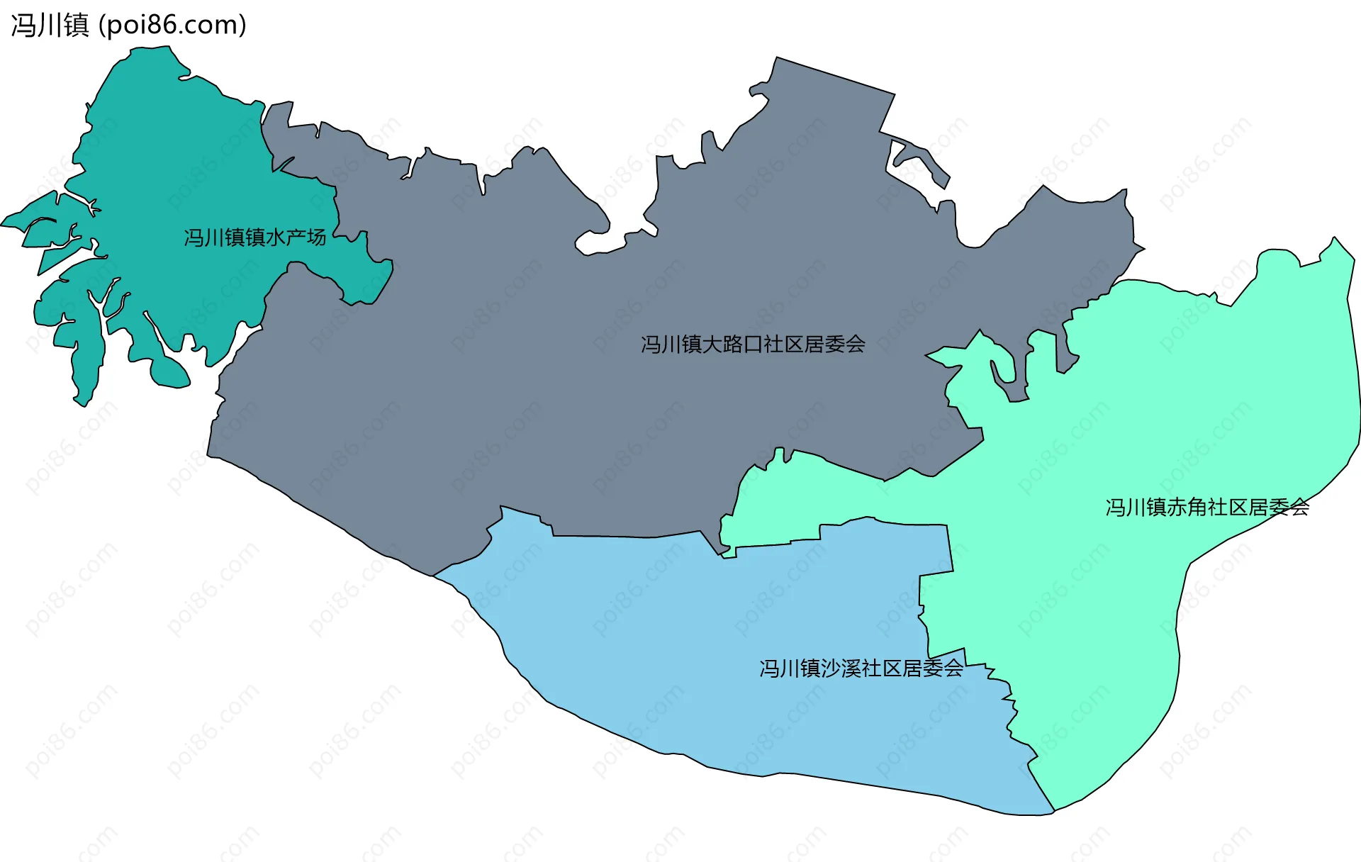 冯川镇边界地图(五级行政区划)