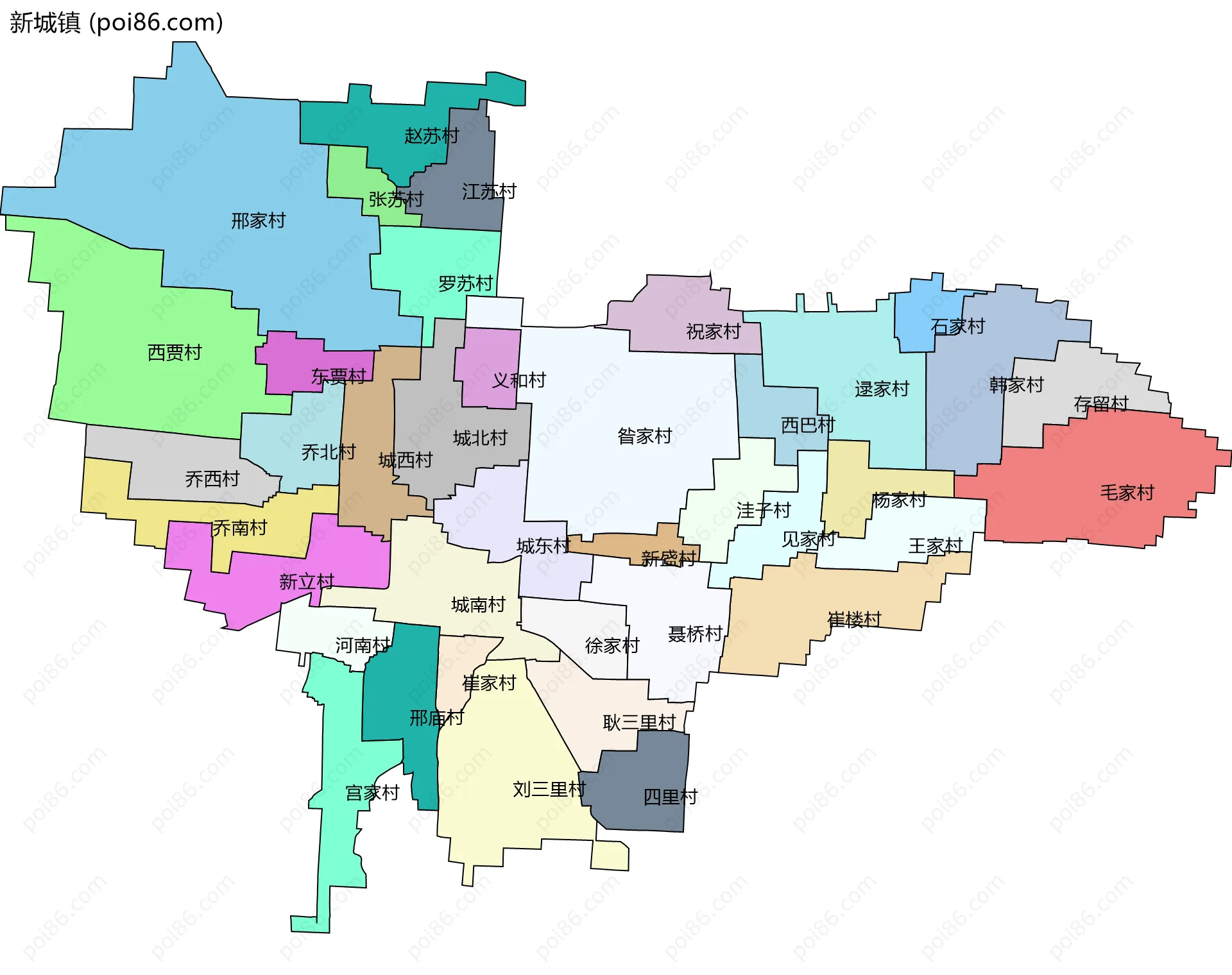 新城镇边界地图(五级行政区划)