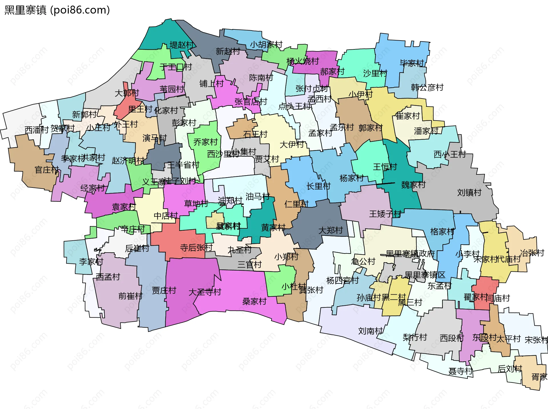黑里寨镇边界地图(五级行政区划)