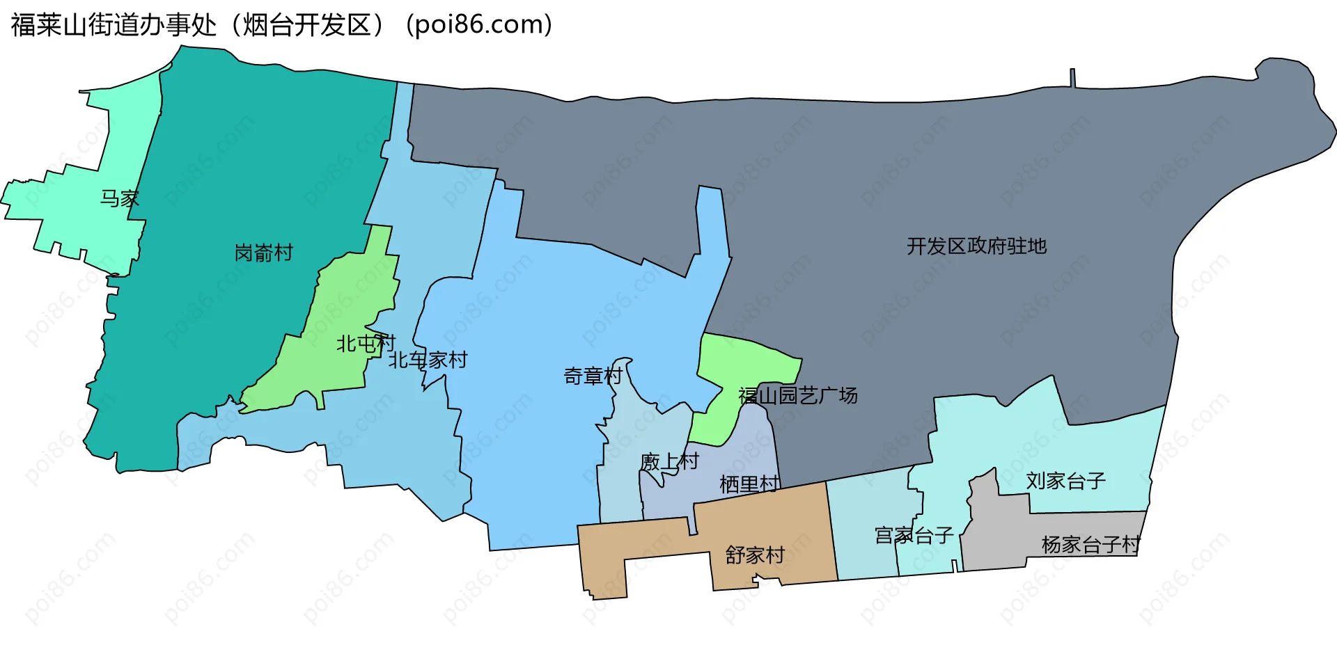 福莱山街道办事处（烟台开发区）边界地图(五级行政区划)