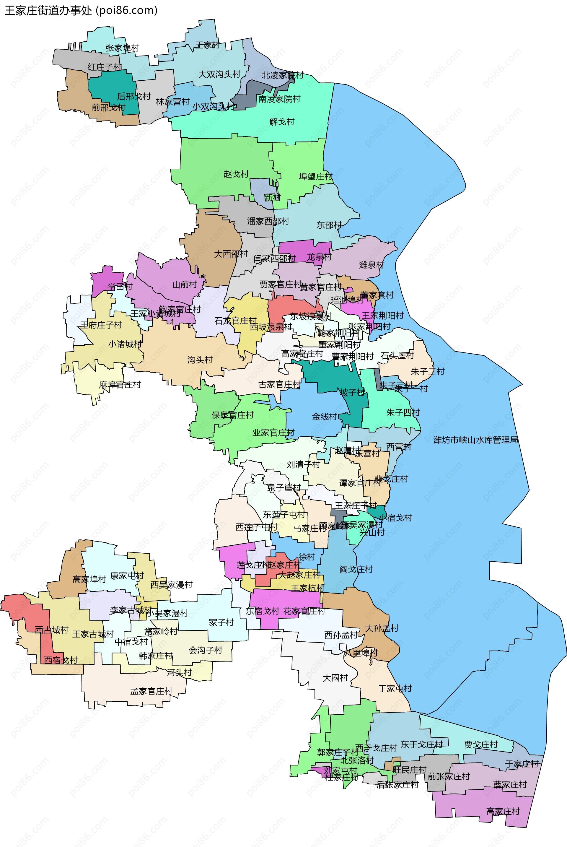王家庄街道办事处边界地图(五级行政区划)