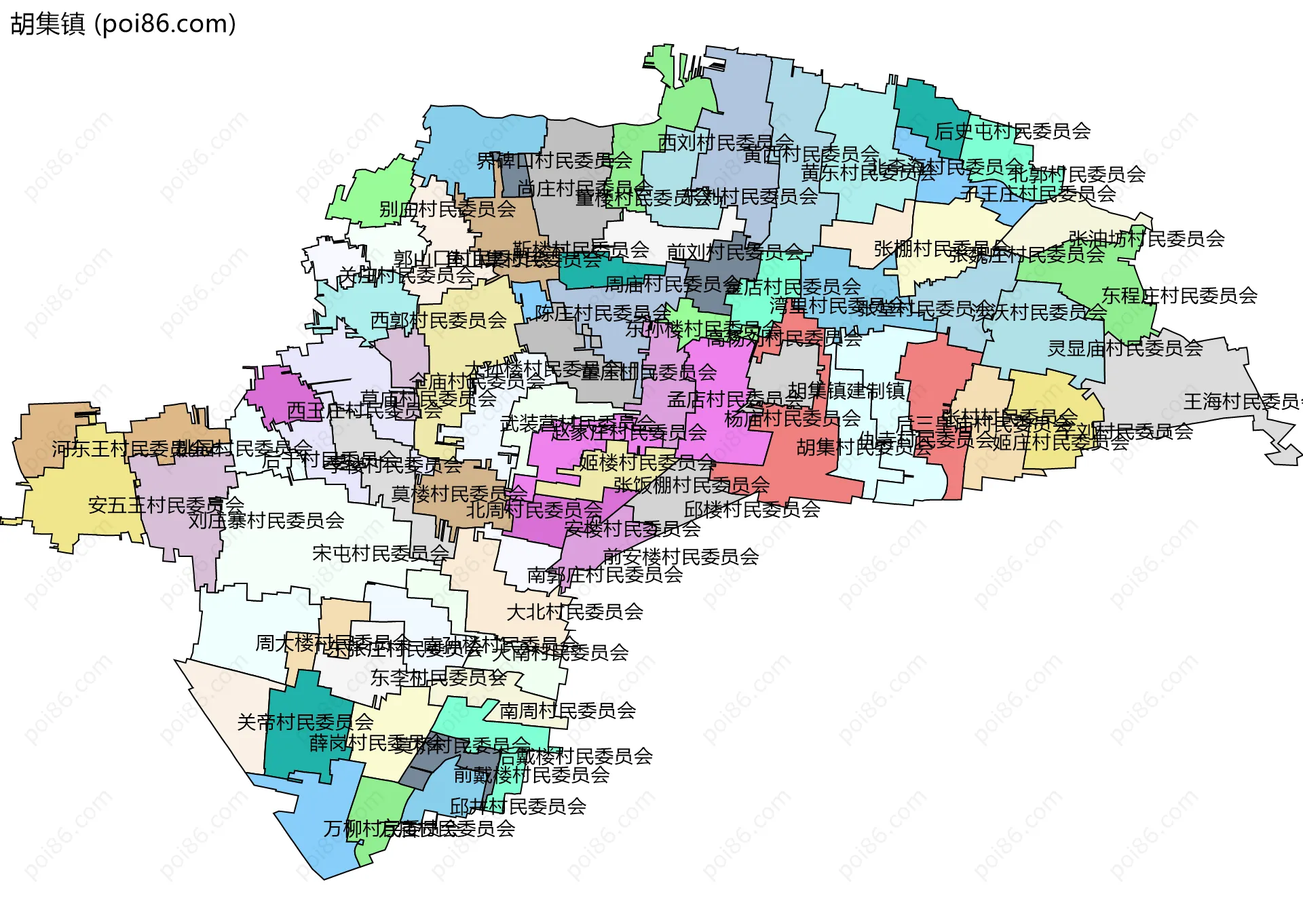 胡集镇边界地图(五级行政区划)