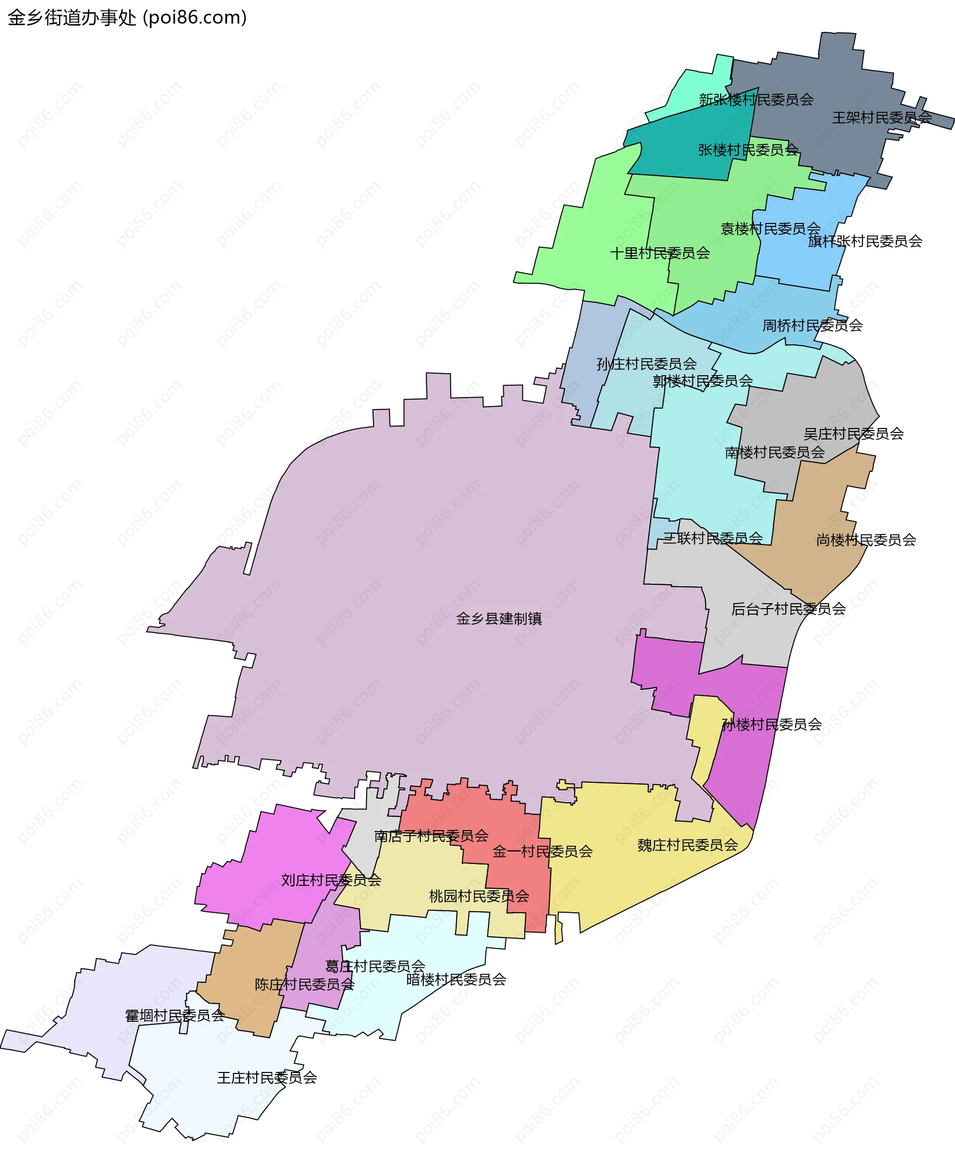 金乡街道办事处边界地图(五级行政区划)