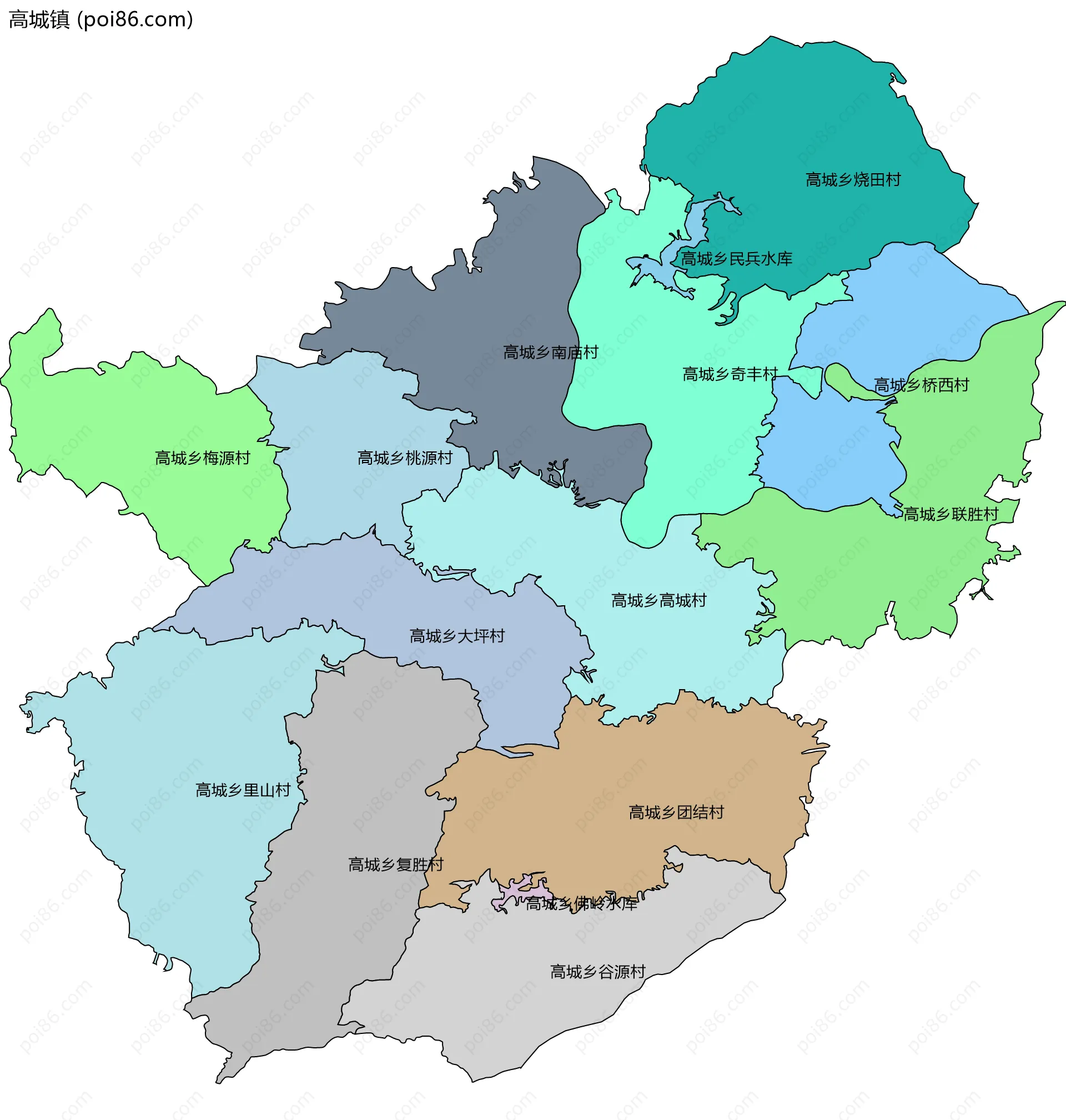 高城镇边界地图(五级行政区划)